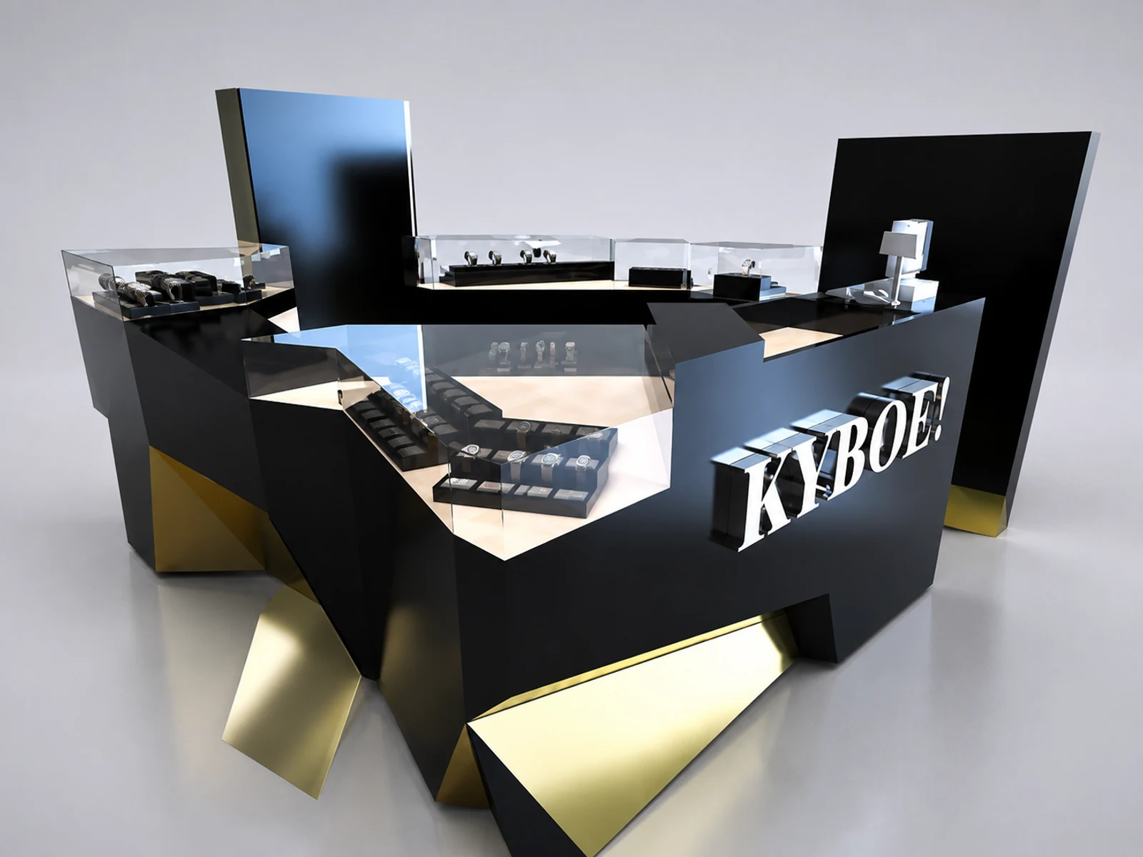 New style watch kiosk in the mall | wrist watch retail store fixtures display furniture main shopping mall view