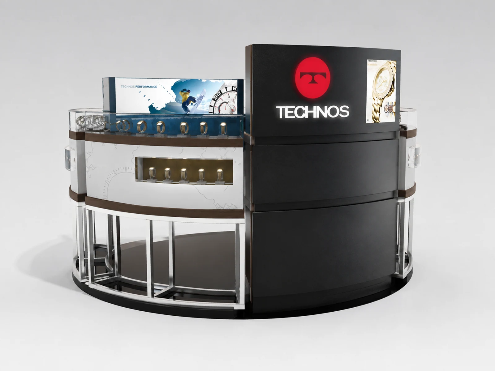 Round Watch Kiosk Watch Display Counter Retail Watch Showcase main shopping mall view