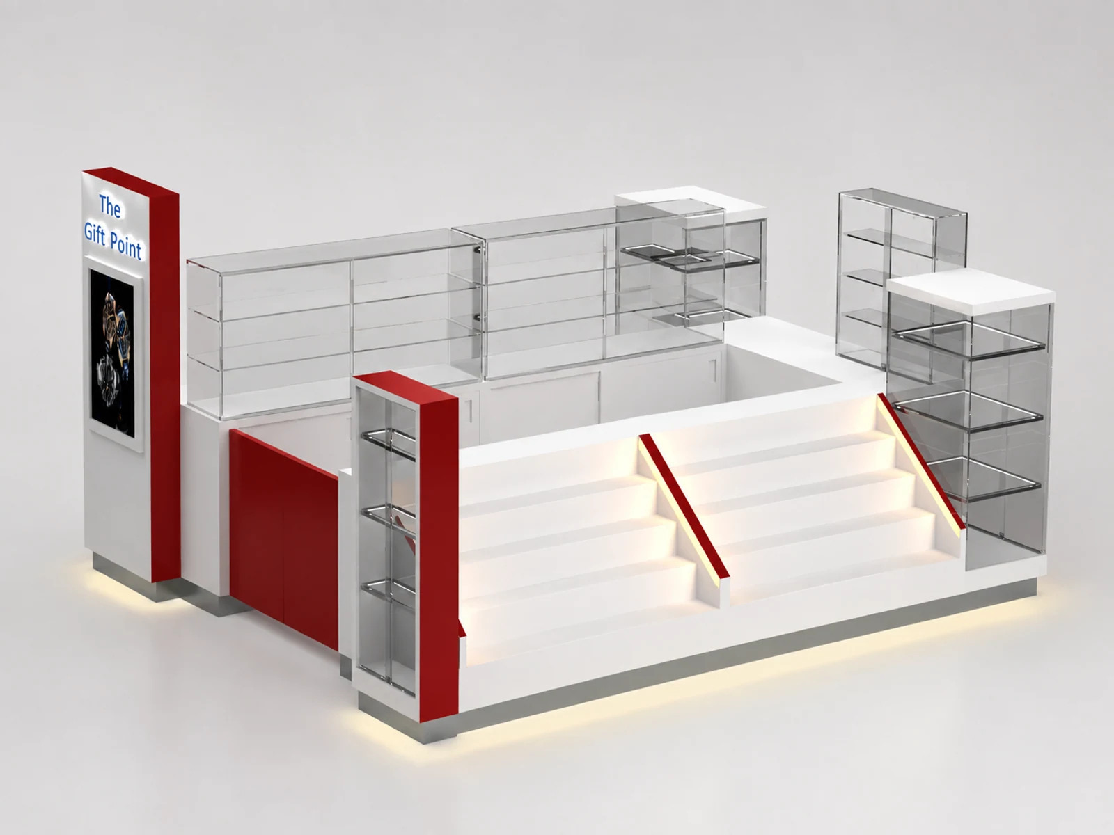 UK Watch kiosk custom watch repair display counter shopping mall watch retail showcase main shopping mall view
