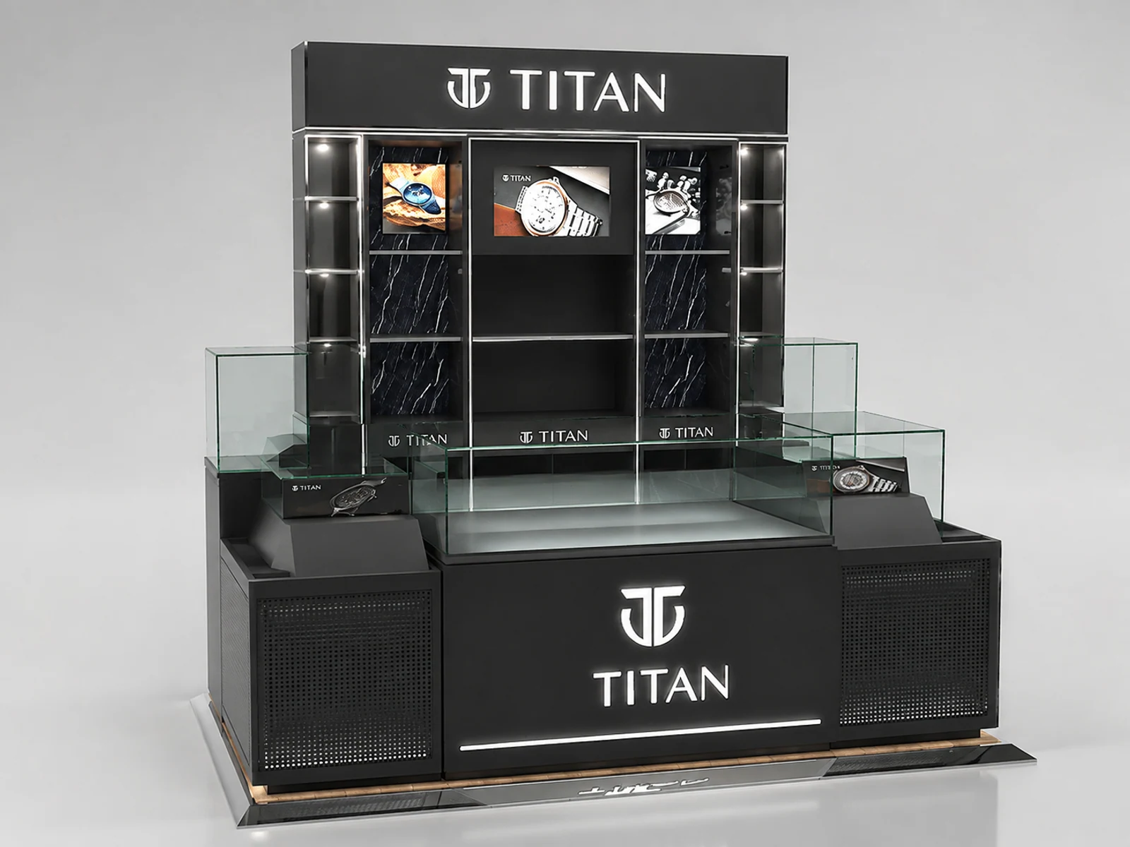 Unique watch kiosk glass showcase & watch display counter in mall for sale main shopping mall view