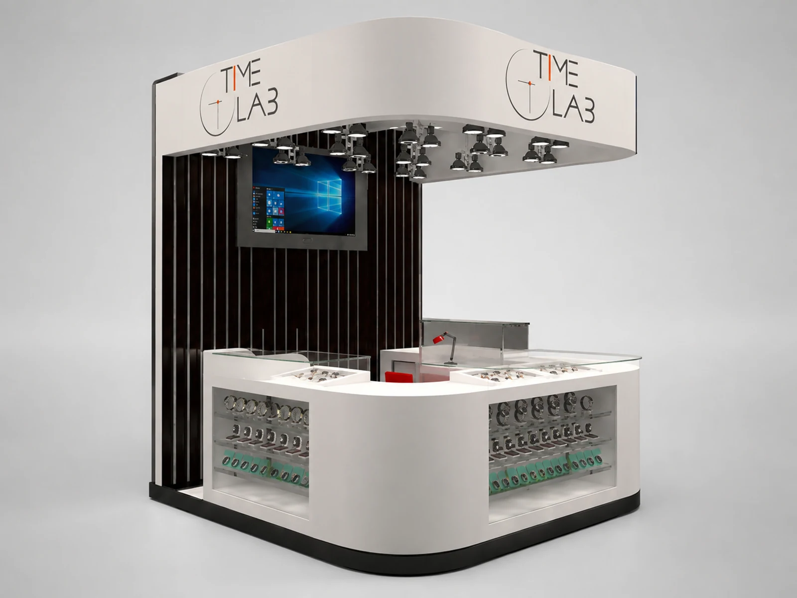 USA popular watch display booth design jewelry display counter used in mall illuminated glass watch showcase detail