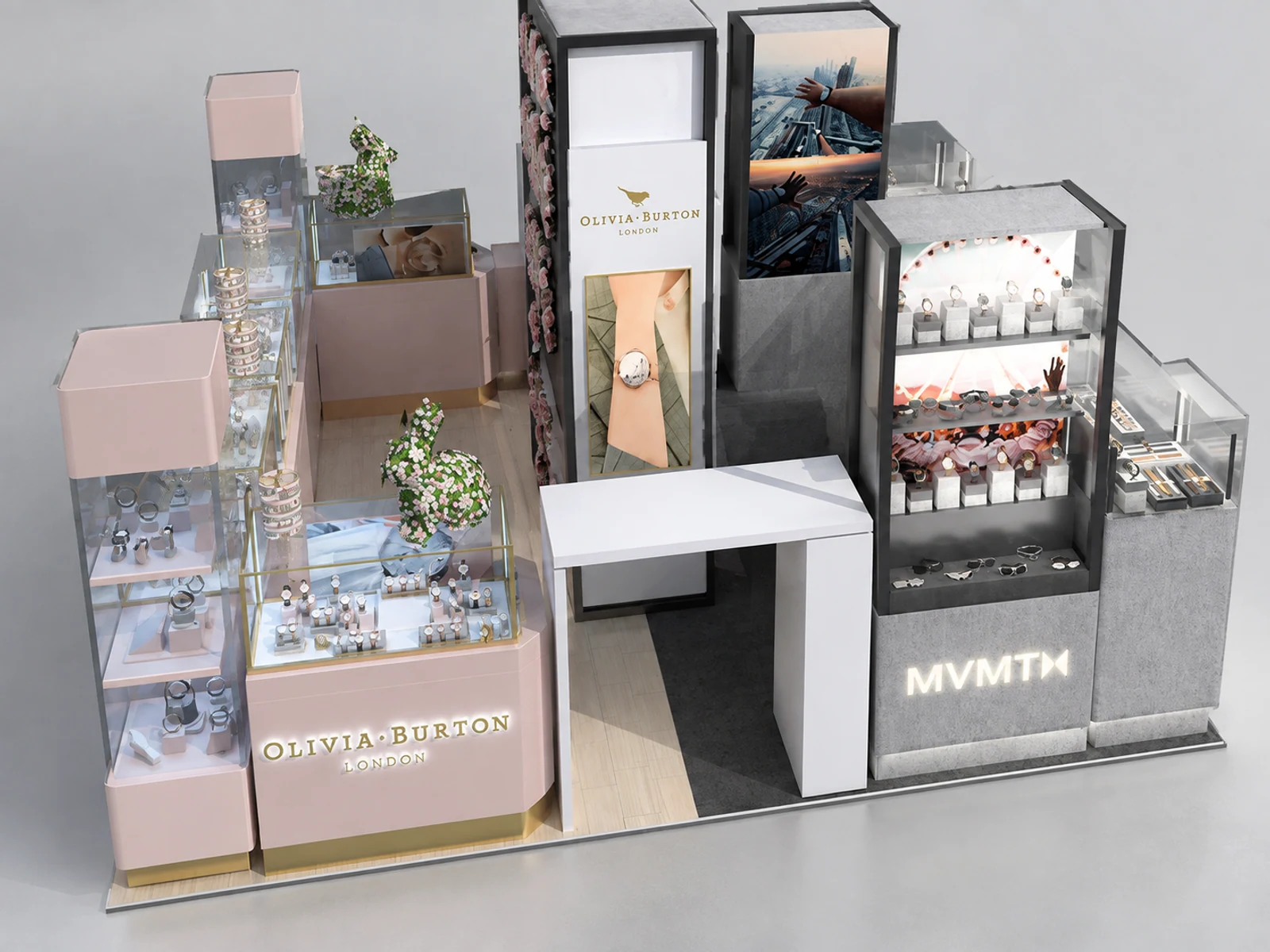 Watch Display Cabinet Exquisite Watch Counter Design Mall Watch Kiosk illuminated glass watch showcase detail