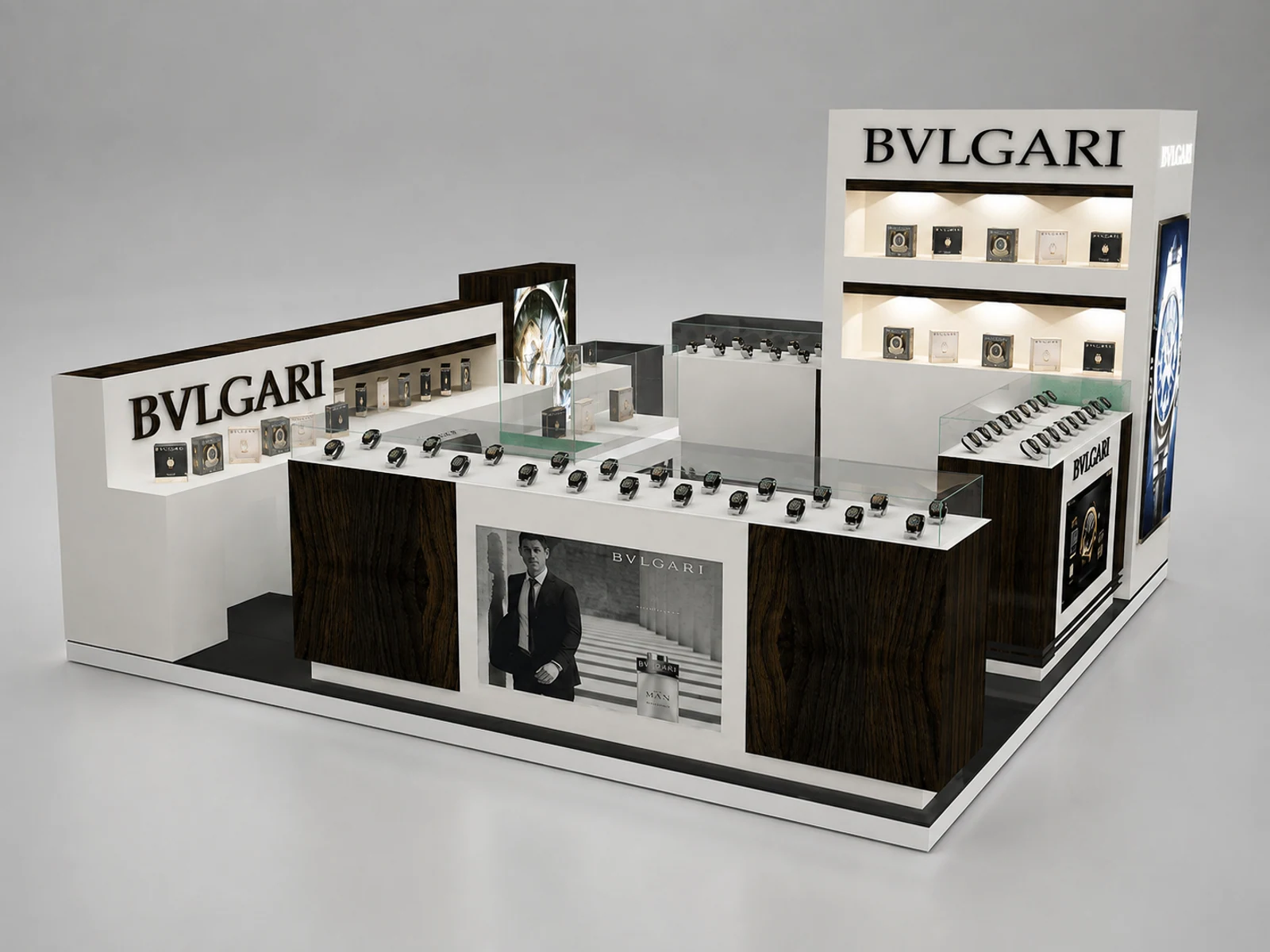 Watch Kiosk Glass Display Showcase Mall Kiosk Watch Kiosk 3d Design in the Mall Center main shopping mall view