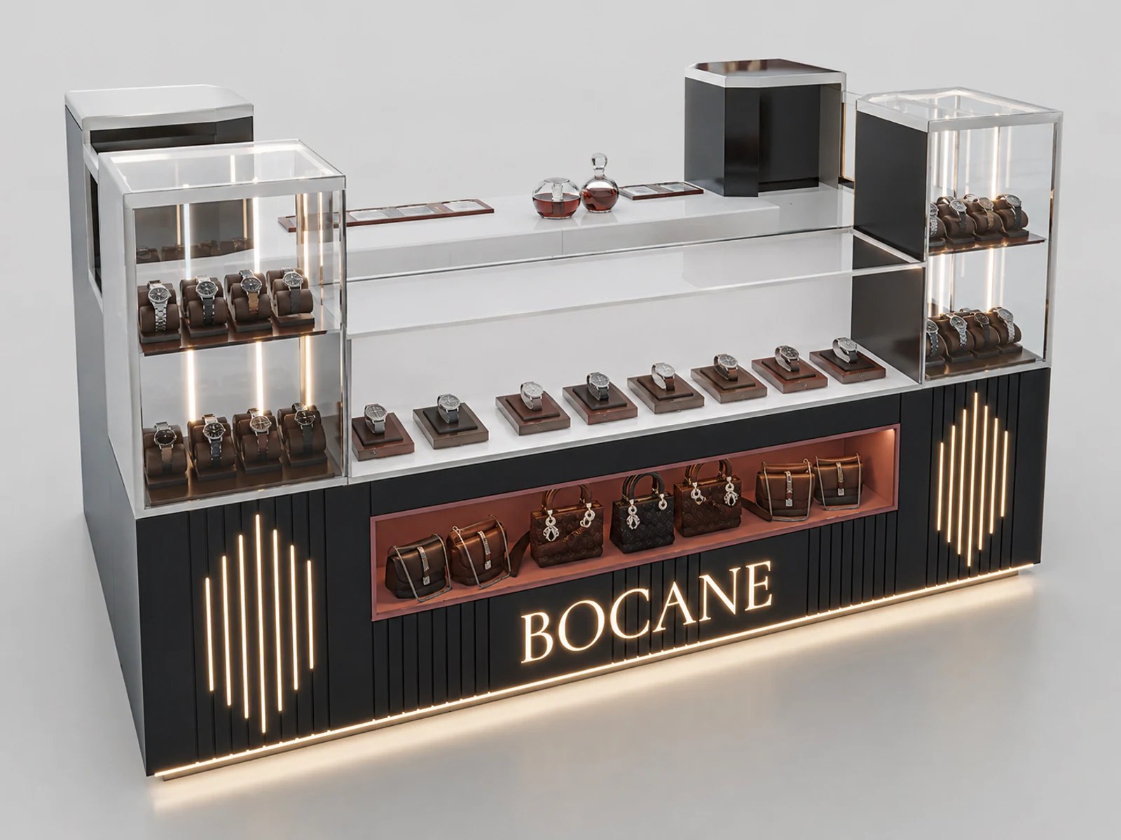 Watch Retail Counter Wooden Watch Showcase Bar Watch Mall Modern Kiosk main shopping mall view