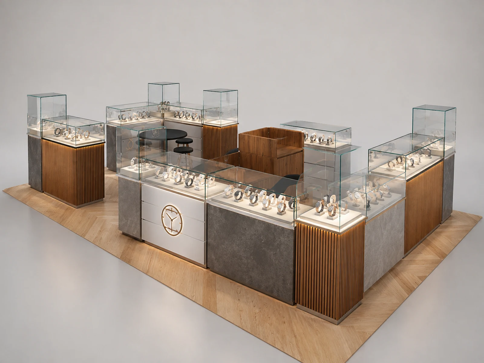 Wooden watches cabinet | high quality for glass watches stand main shopping mall view