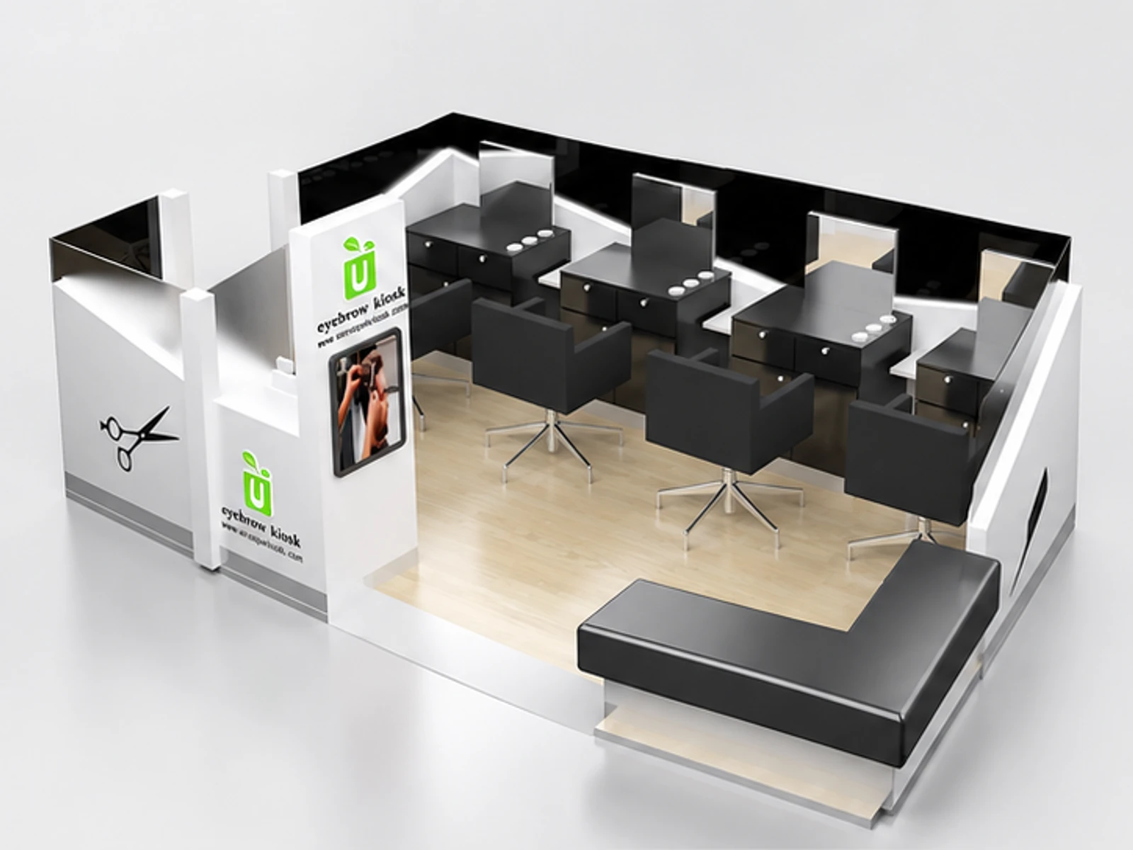 3*1.8m High-end barber kiosk for mall main three-quarter view