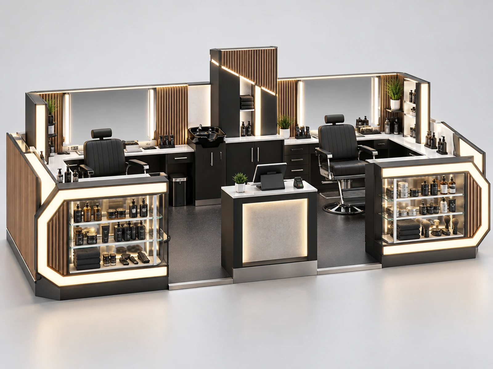 Airport Barber Kiosk with Fast Grooming Layout main three-quarter product view