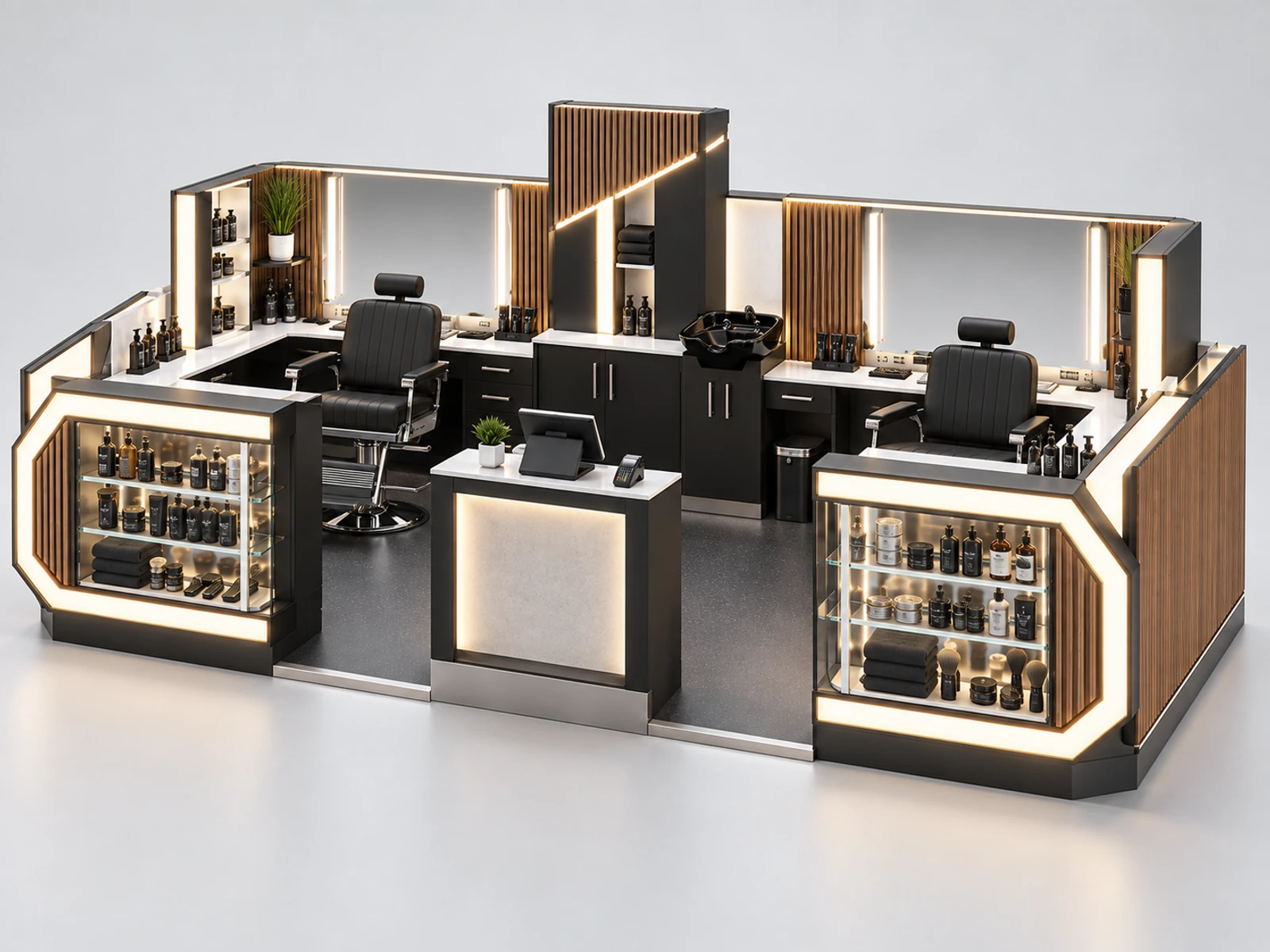 Airport Barber Kiosk with Fast Grooming Layout opposite angle showing the complete layout