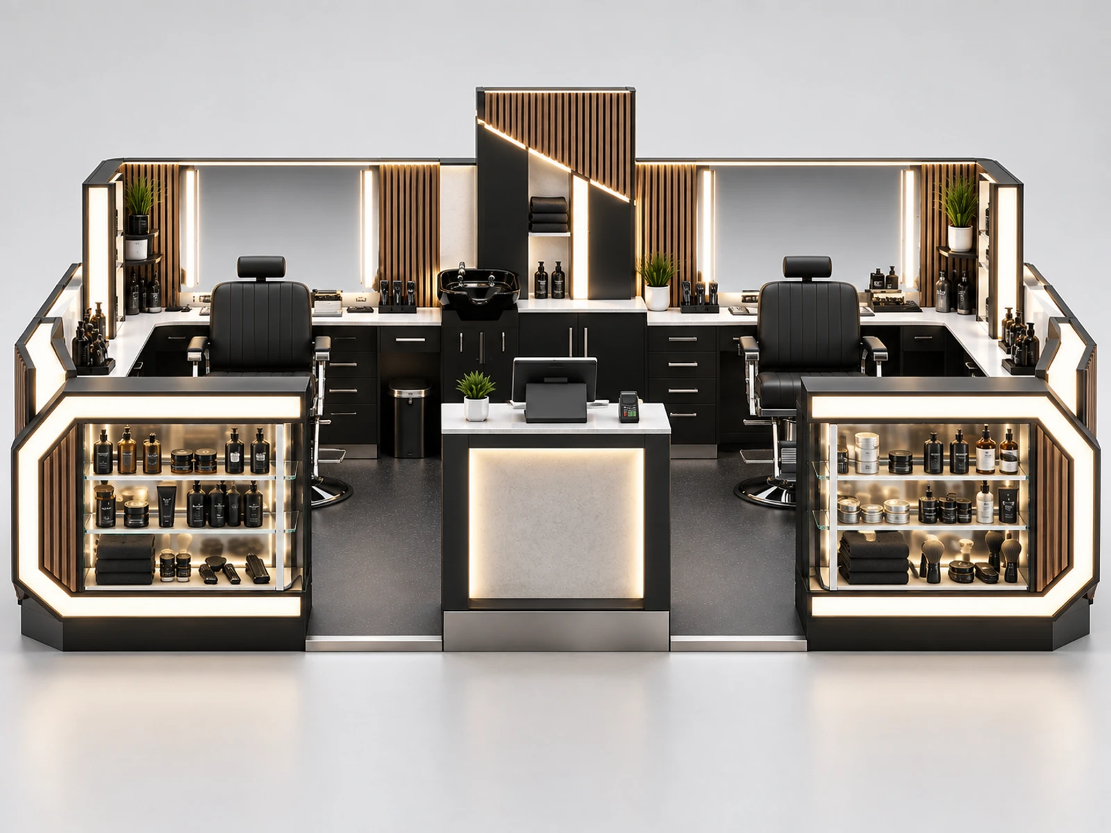 Airport Barber Kiosk with Fast Grooming Layout customer-facing service and display detail
