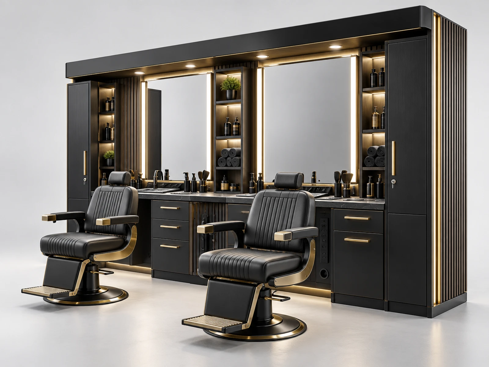 Black Gold Barber Pod with Tool Storage Wall main three-quarter product view