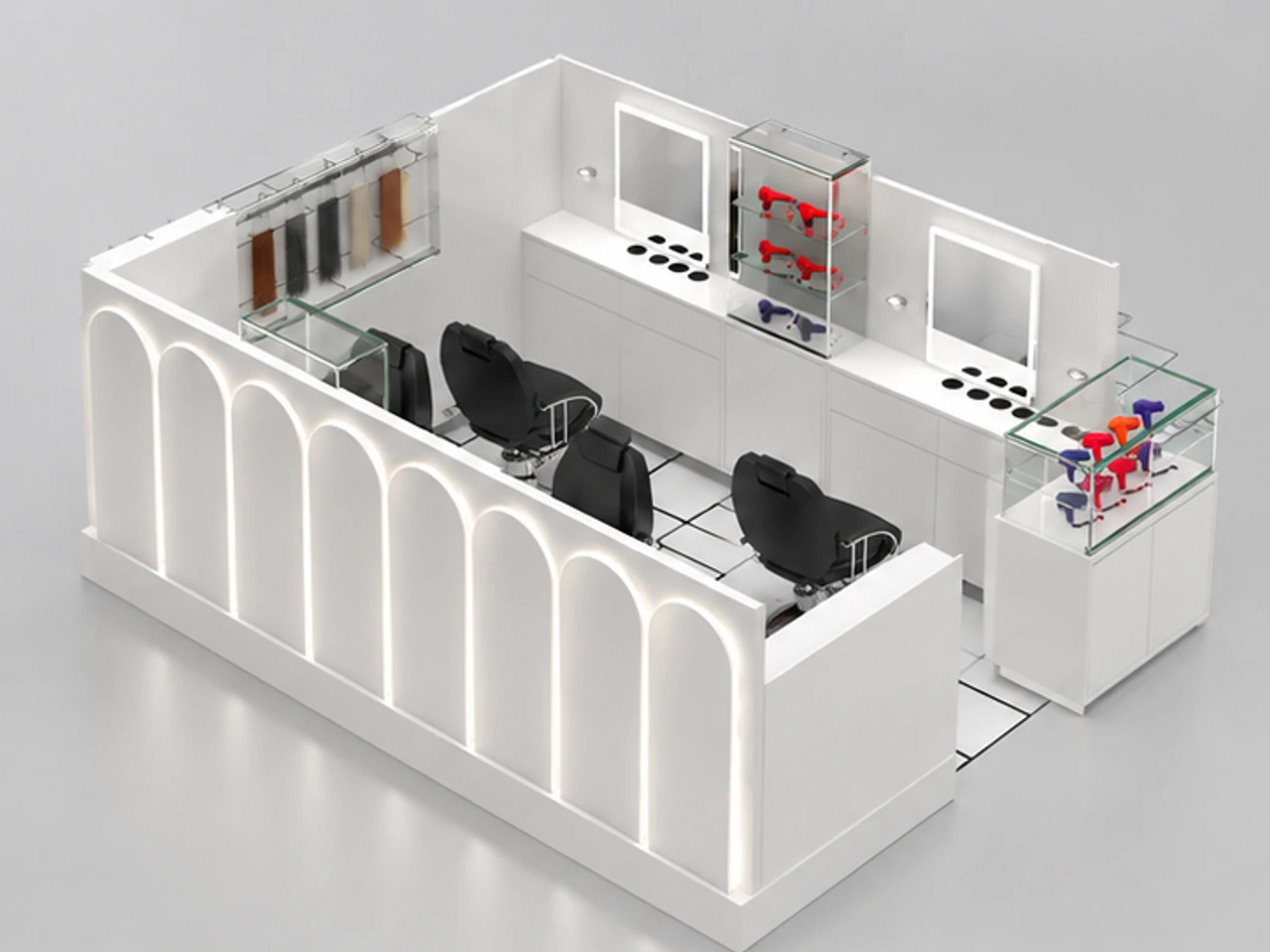 Factory wholesale hair beauty salon kiosk in mall barber chairs barber furniture for sales main three-quarter view