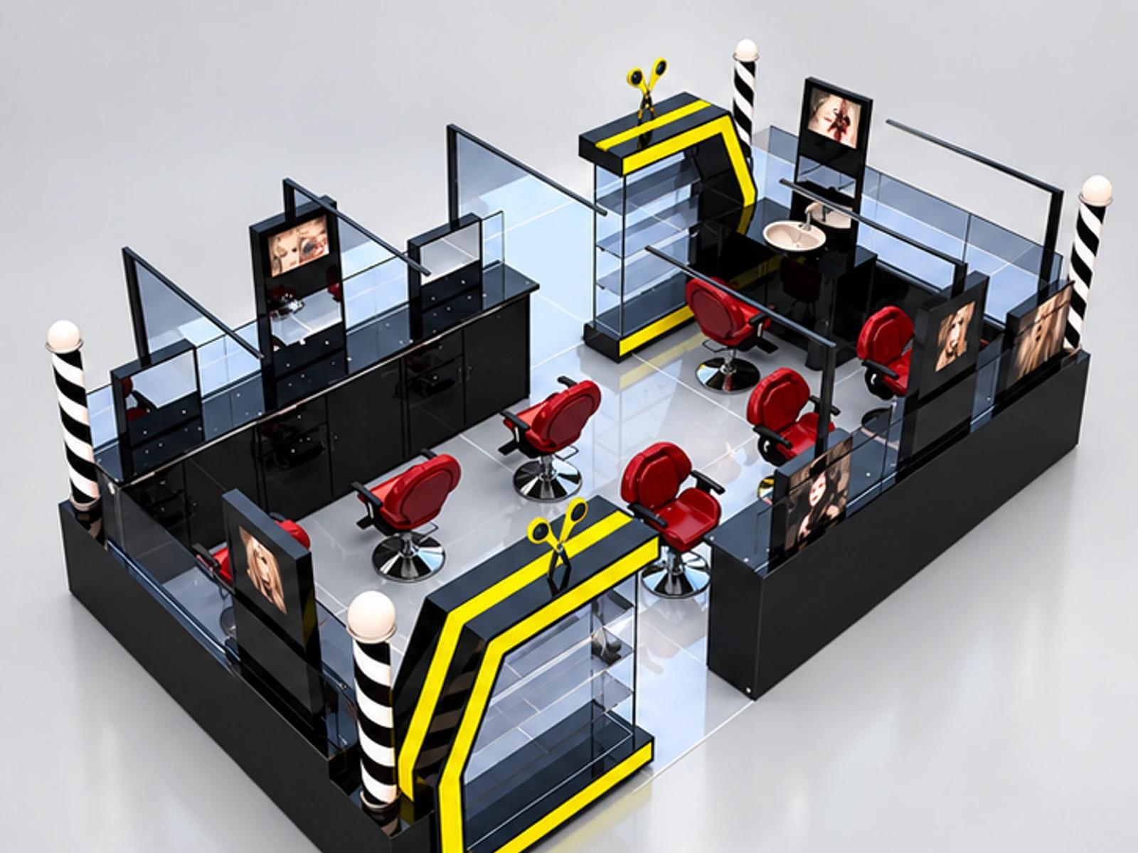 Fashion Design Barber Kiosk Customized Hair Cutting Counter Booth Hairdressing Kiosk main three-quarter view