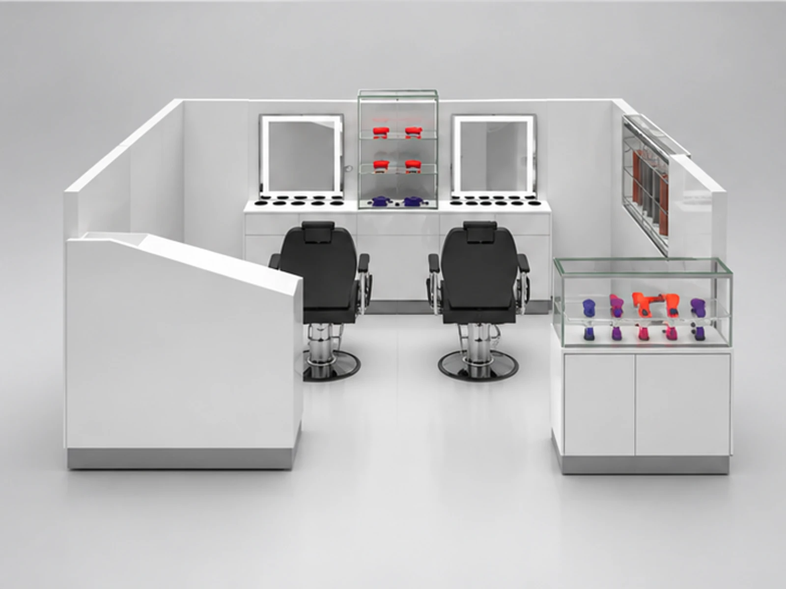 High end barber kiosk salon hair kiosk used in mall customer-facing service and display view