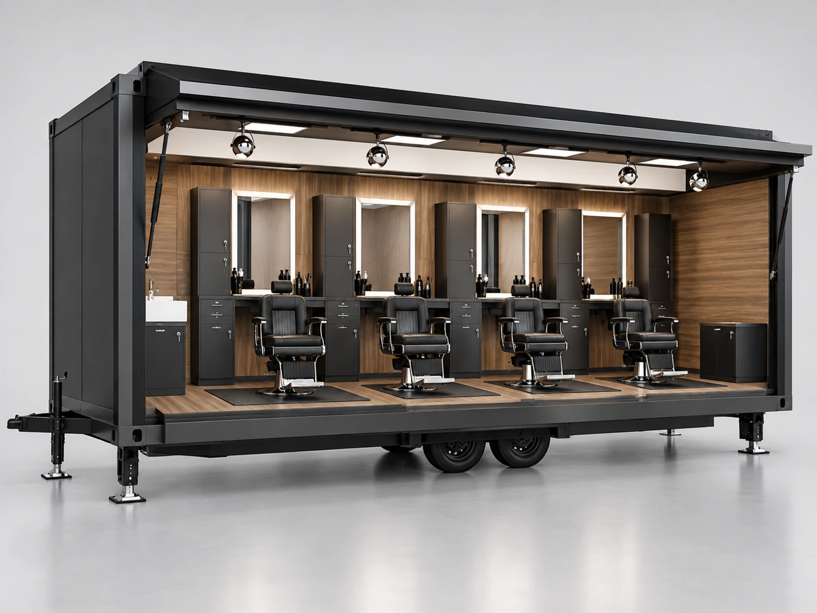 Mobile Barber Pod with Lockable Equipment Cabinets main three-quarter product view