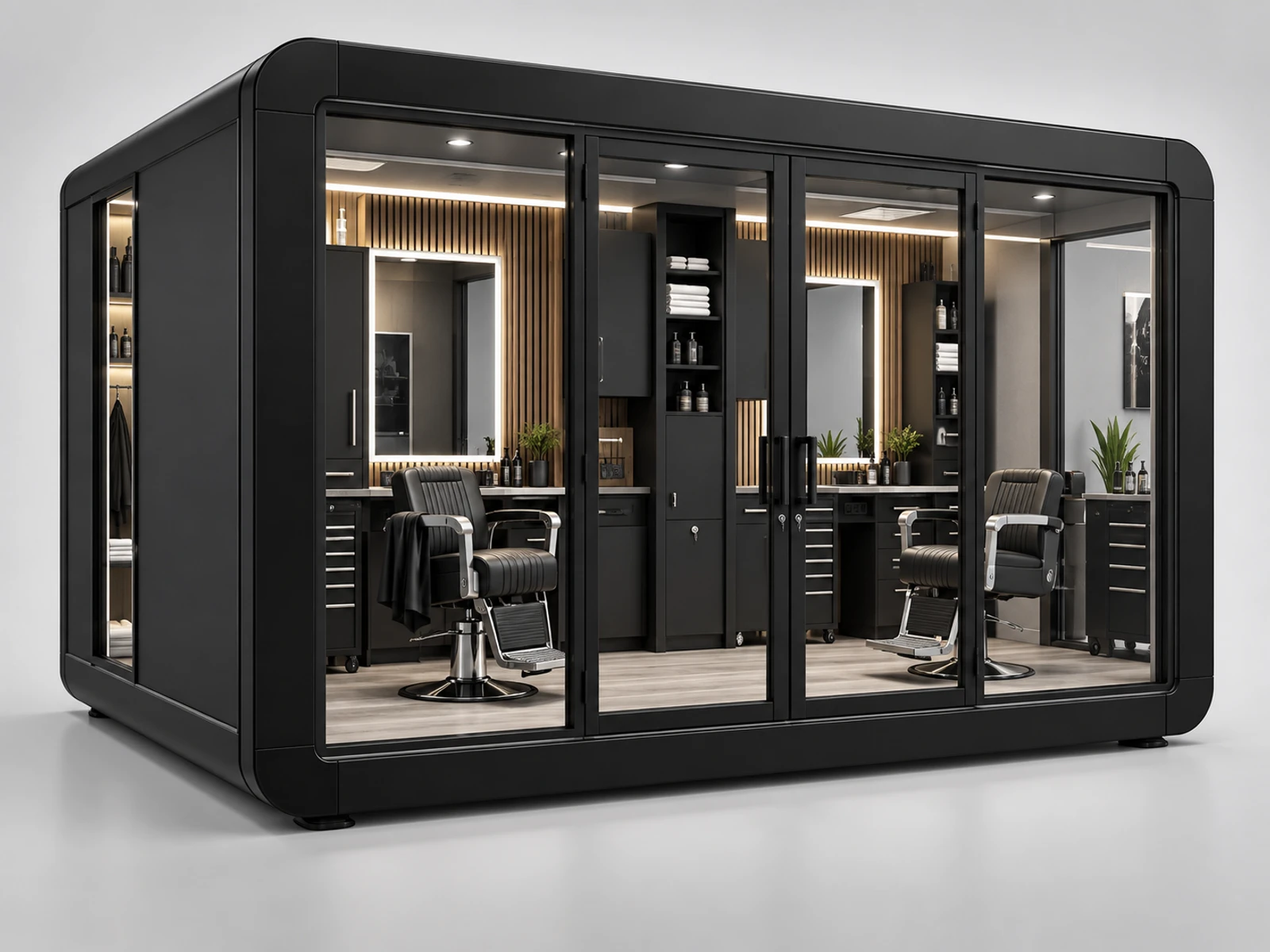 Modular Barber Pod with Expandable Service Bays main three-quarter product view