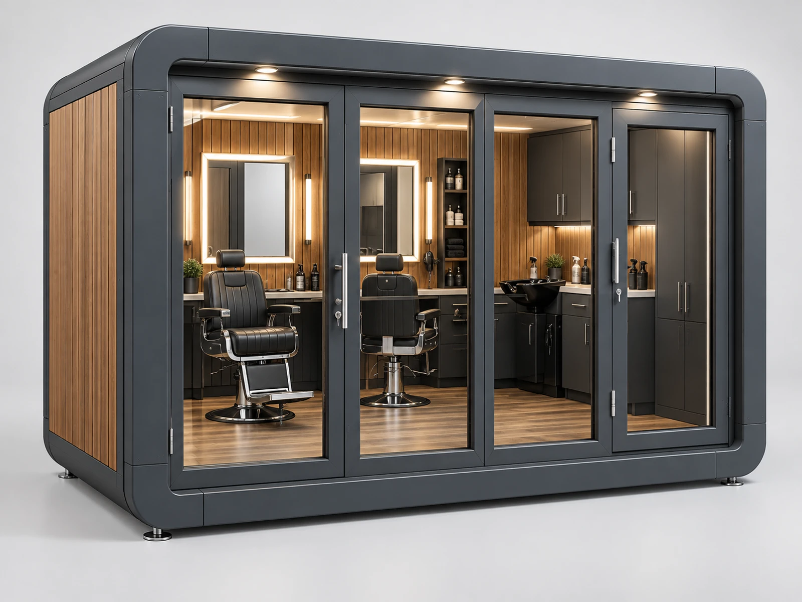 Outdoor Barber Pod with Weather-Protected Shell main three-quarter product view
