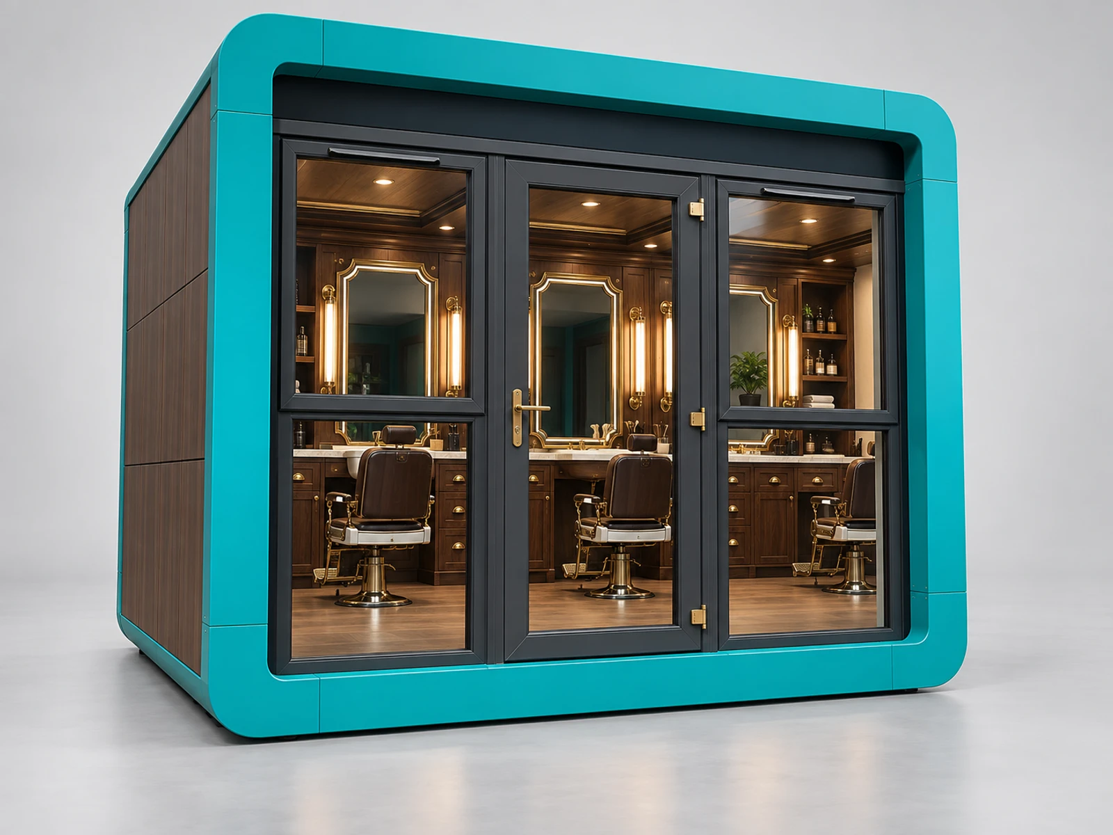 Vintage Barber Kiosk with Classic Mirror Frames main three-quarter product view