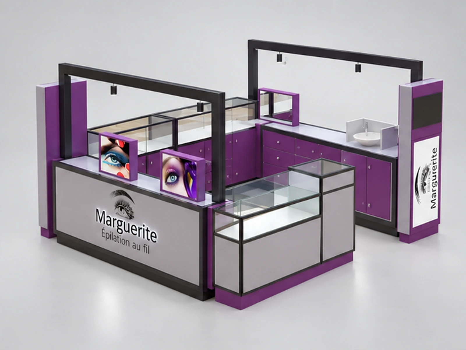 Canada Eyebrow Threading Shopping Mall Kiosk Elegant Kiosk Design opposite angle and overall footprint