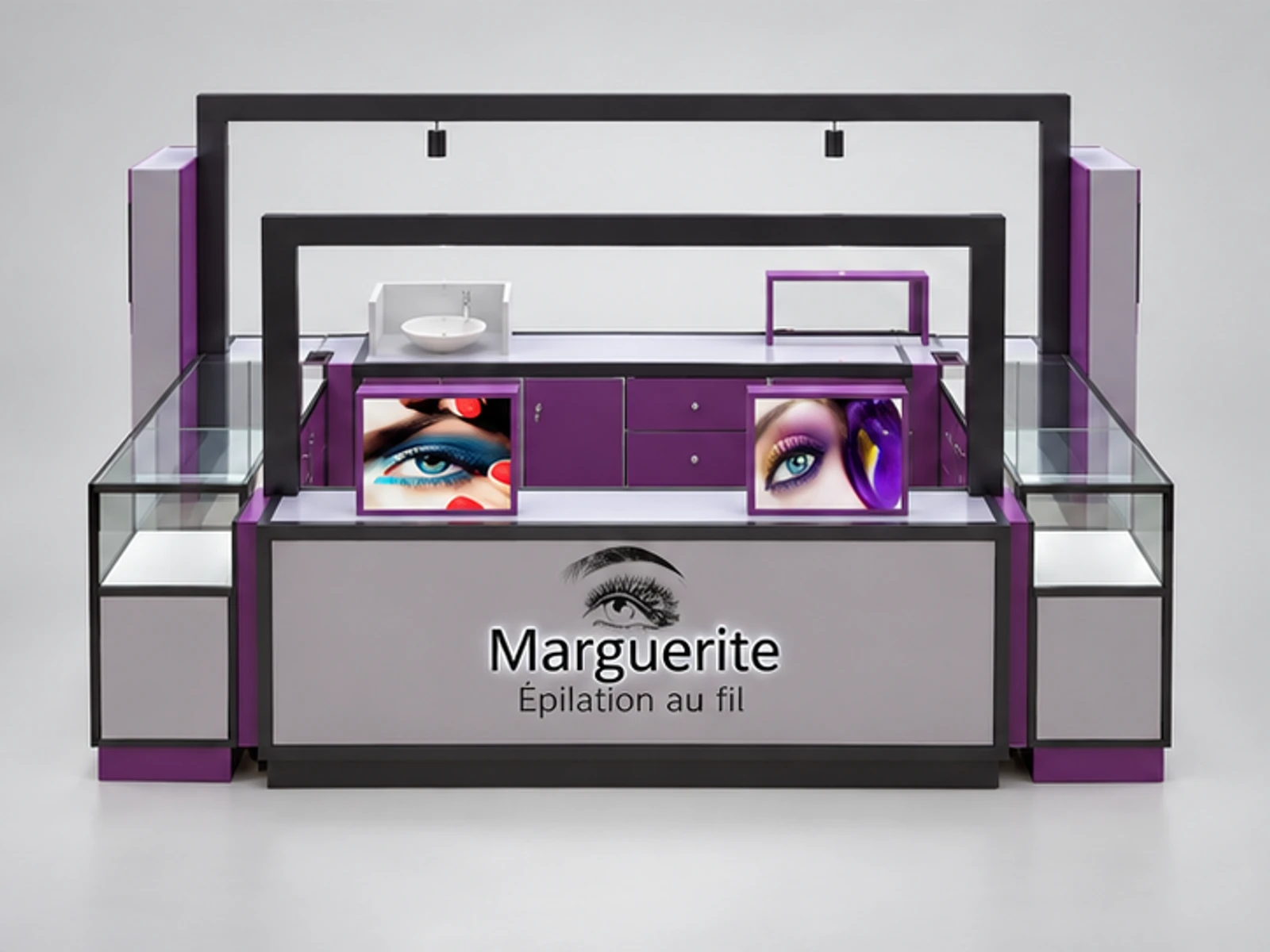 Canada Eyebrow Threading Shopping Mall Kiosk Elegant Kiosk Design customer-facing service and display view