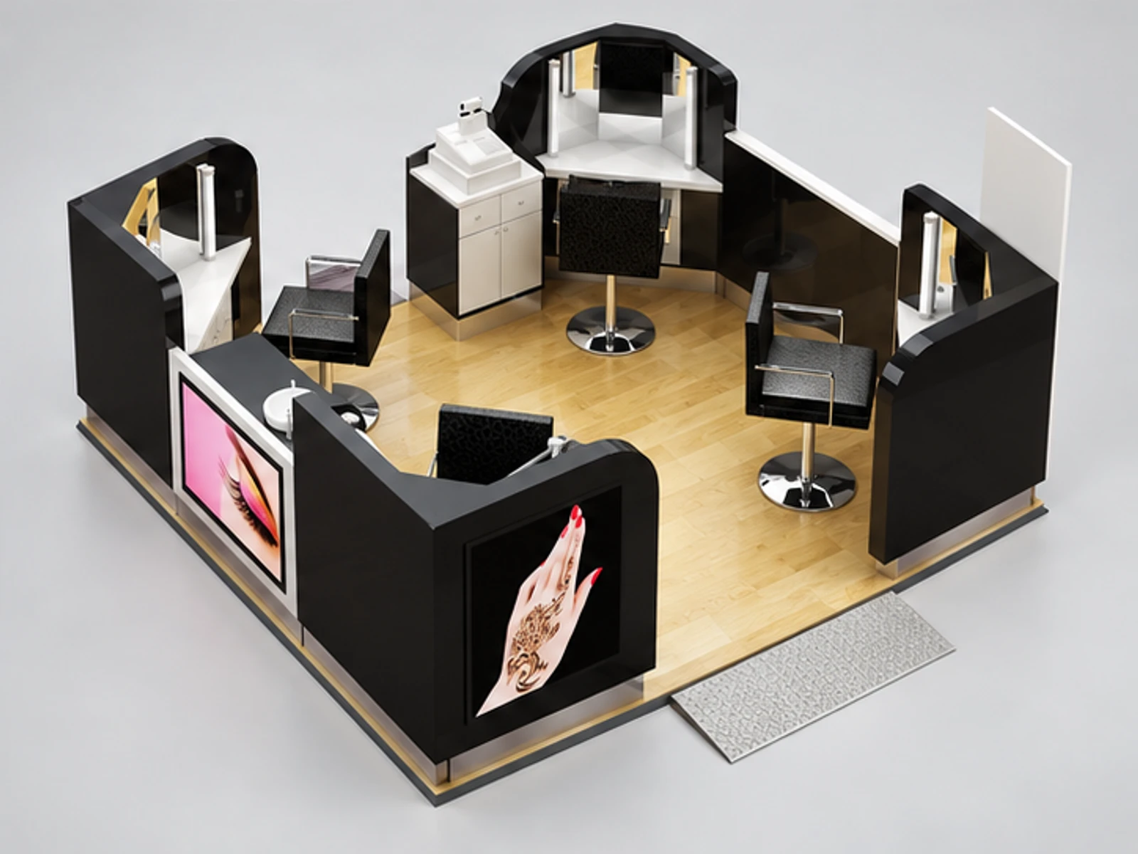 Eyebrow Threading Kiosk & Eyelash Kiosk with Professional Design for Sale staff-side equipment and storage view