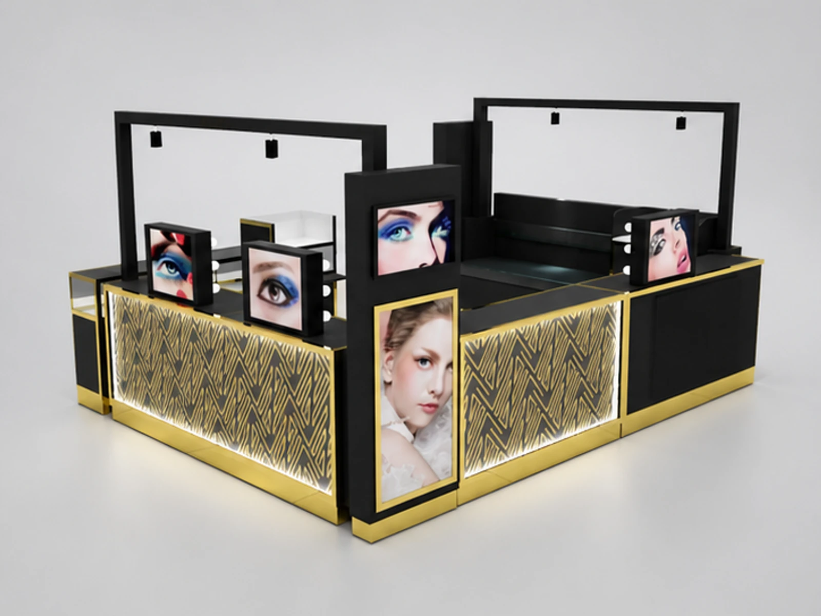 Luxury Golden Texture Design Eyebrow Kiosk in Mall For Sale main three-quarter view