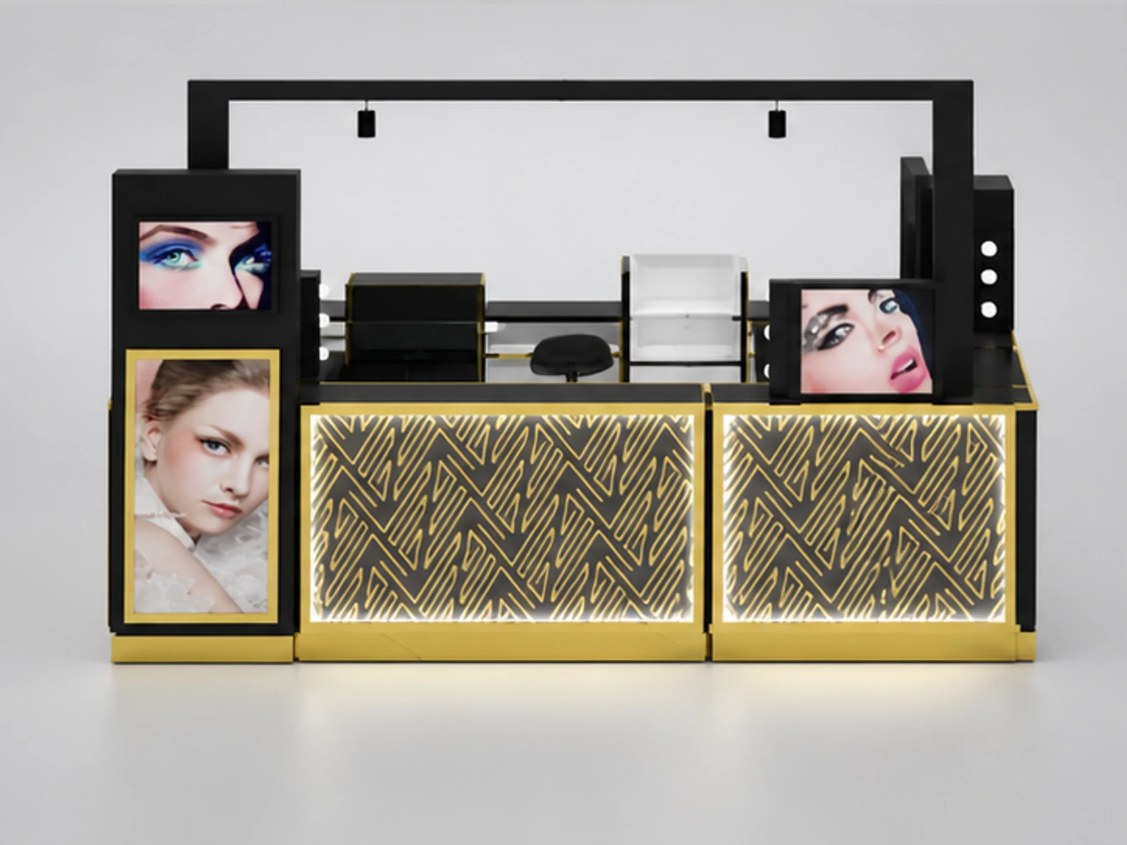 Luxury Golden Texture Design Eyebrow Kiosk in Mall For Sale customer-facing service and display view