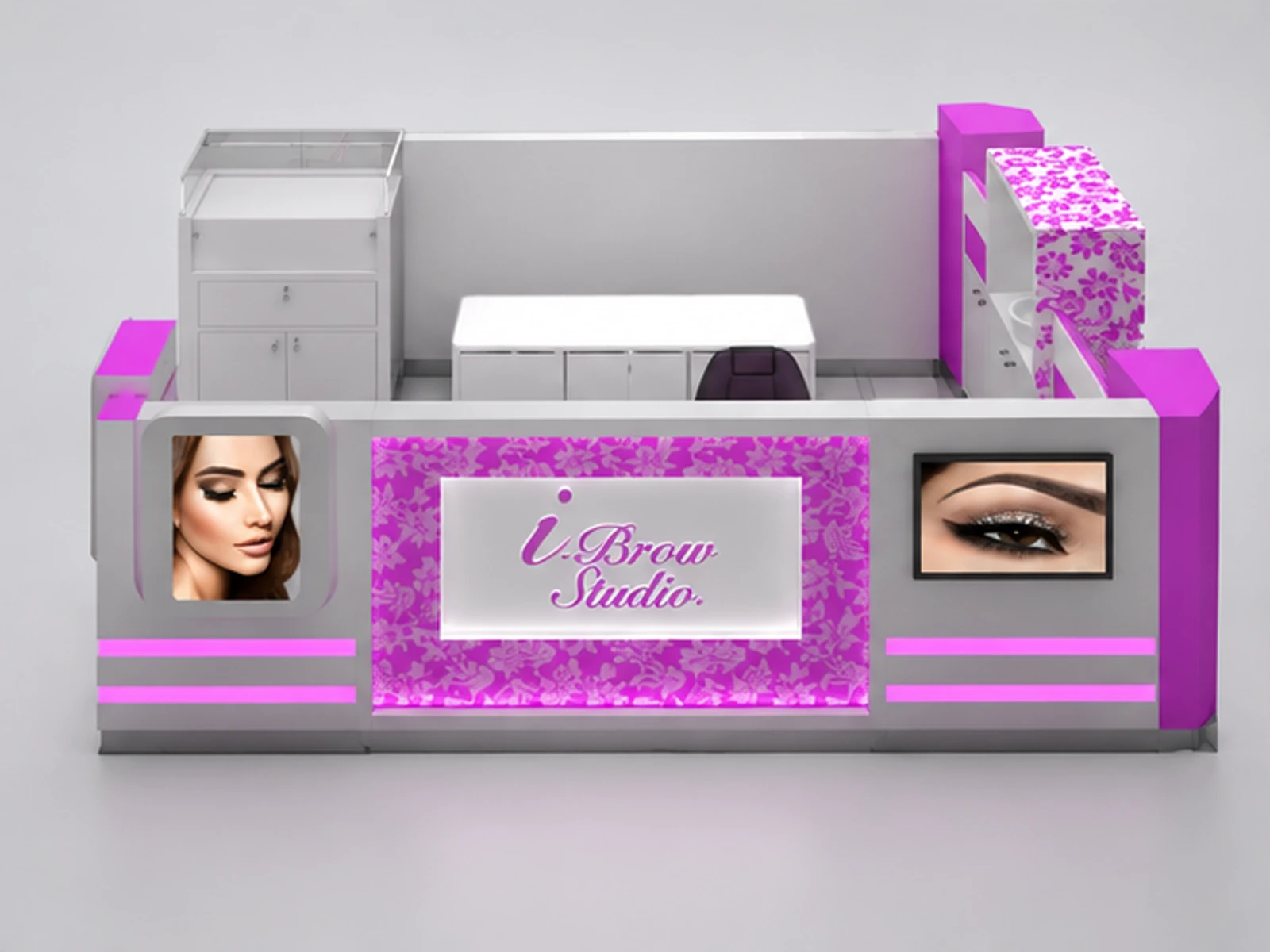 Most eye-catching brow bar studio eyebrow threading booth used in Canada shopping mall customer-facing service and display view