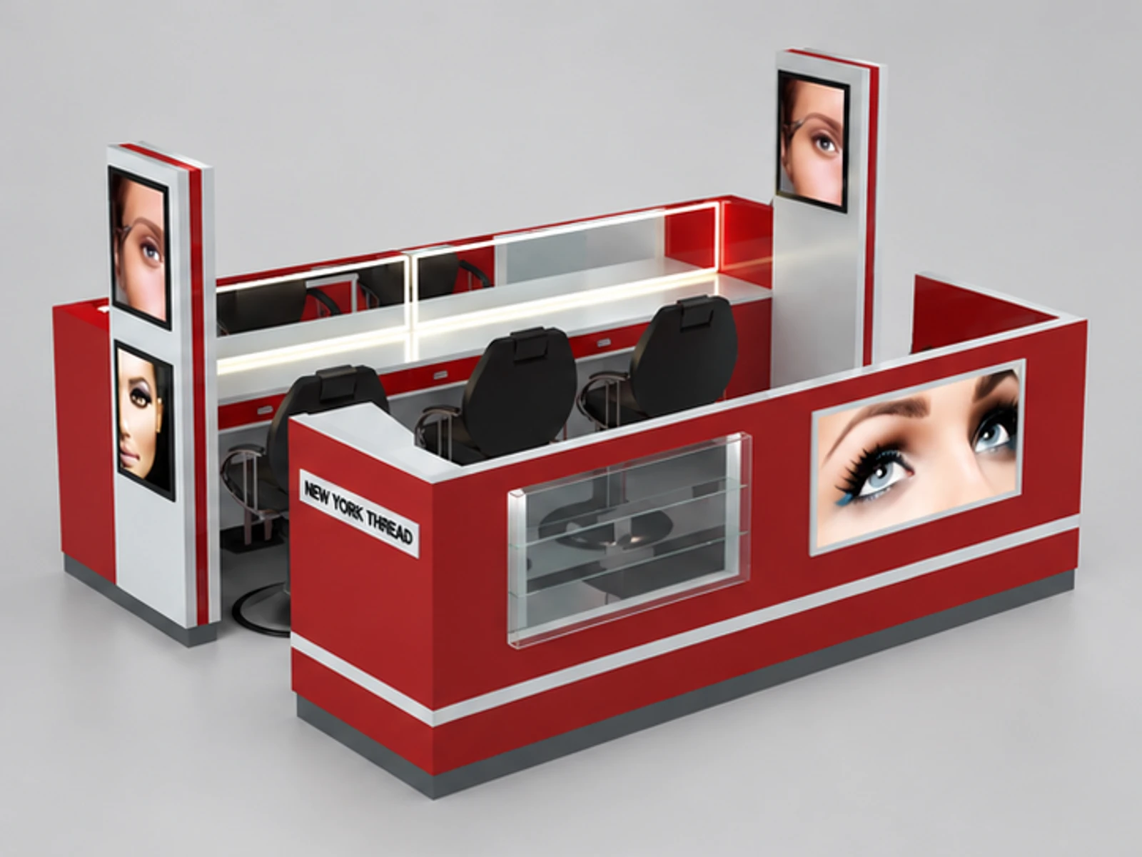 New York Eyebrow Kiosk & Beauty Eyelash Booth in Retail Store for Sale main three-quarter view