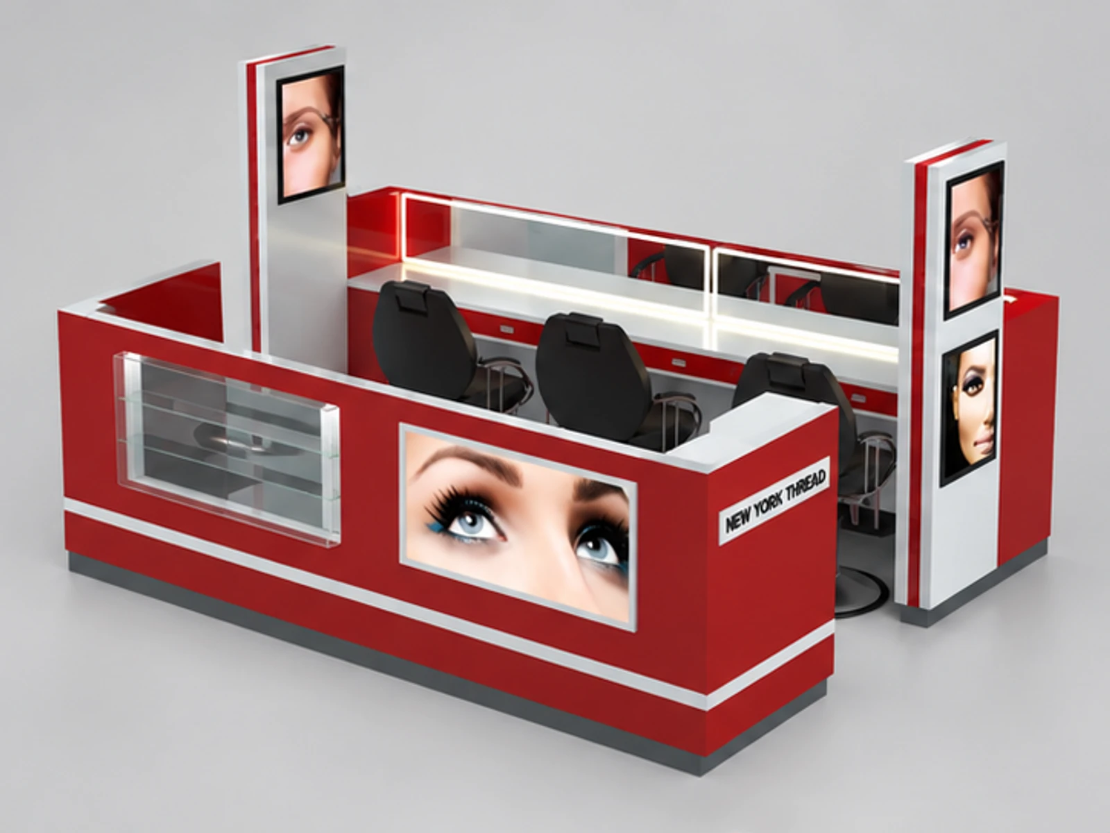 New York Eyebrow Kiosk & Beauty Eyelash Booth in Retail Store for Sale opposite angle and overall footprint