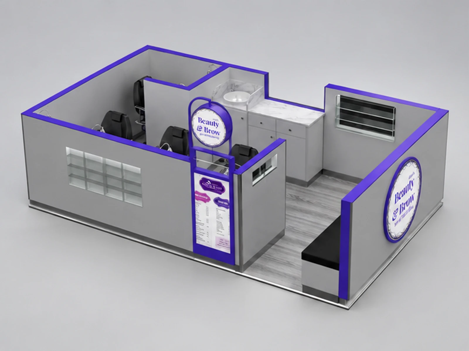 New Zealand Purple Color Eyebrow Threading Kiosk In The Shopping Center main three-quarter view