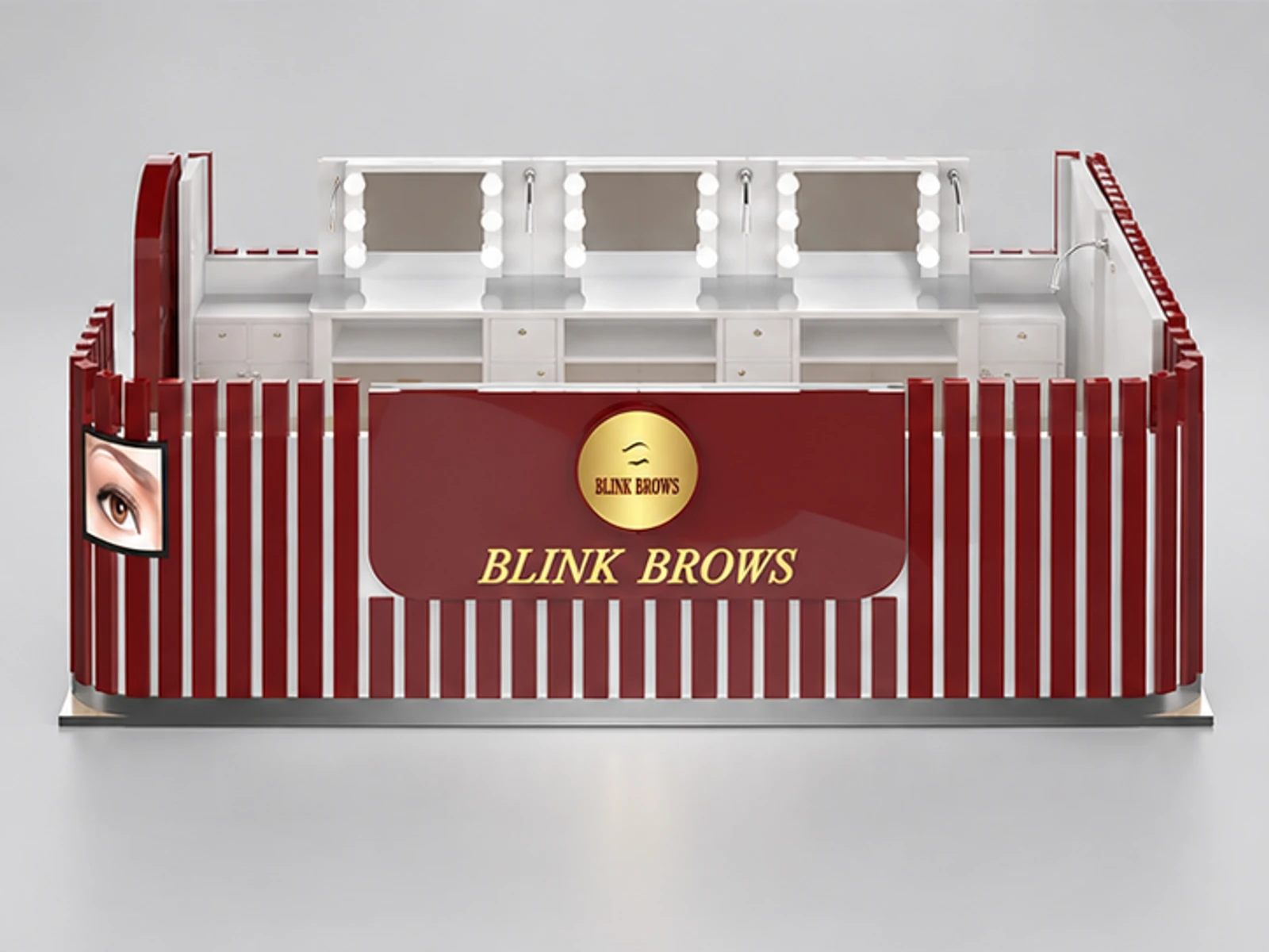 Shopping mall eyebrow threading kiosk | beauty salon service display stand customer-facing service and display view