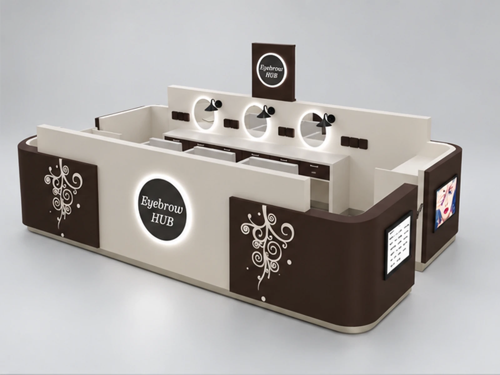 Sydney shopping mall beauty salon kiosk | eyelashes extension booth opposite angle and overall footprint