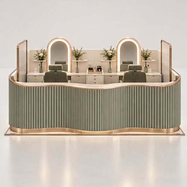 Two-Station Brow Threading Kiosk with Lit Mirrors customer-facing service and display view