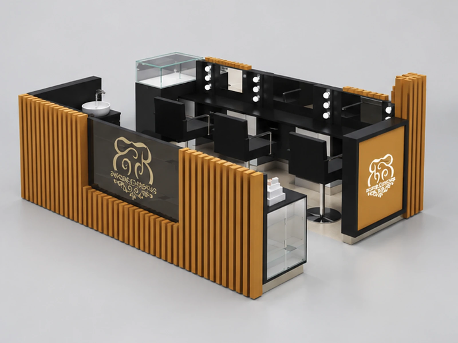 Wood Timber Solid Bolck Deisgn Mall Eyebrow Threading Kiosk To Australia opposite angle and overall footprint