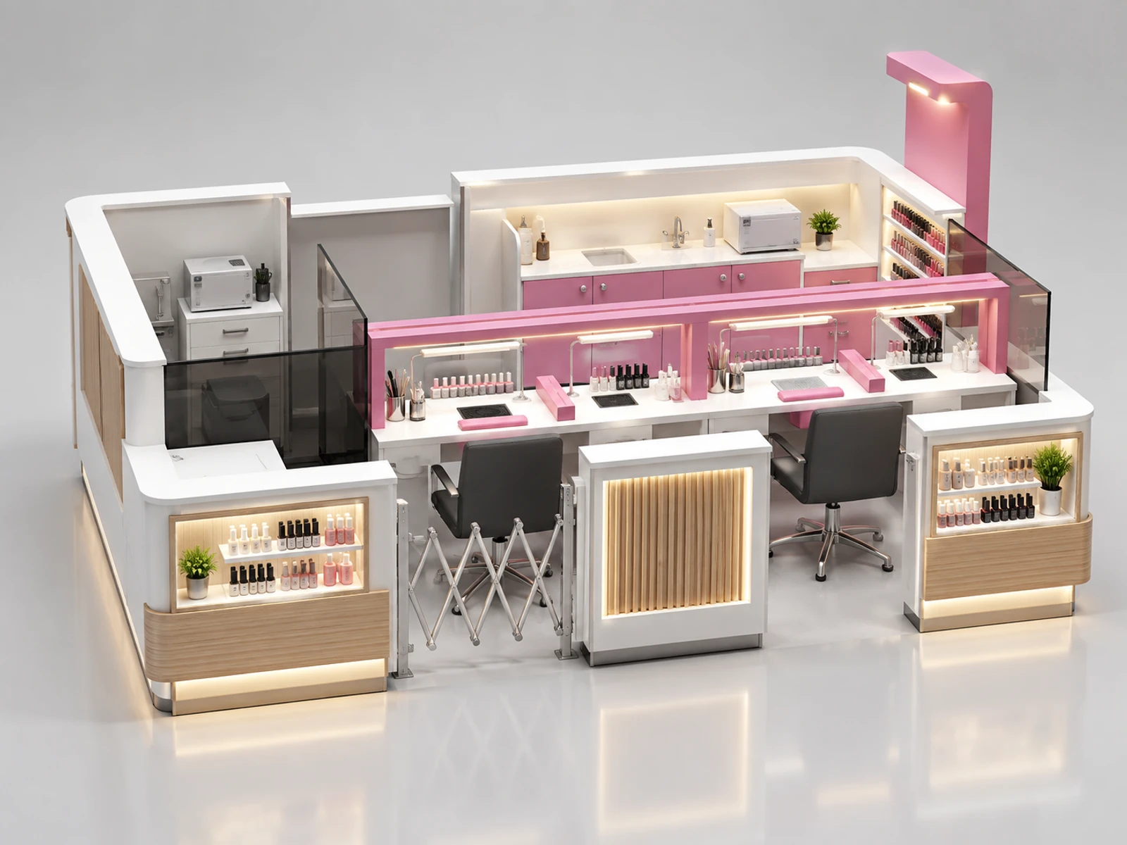 Compact Mall Nail Kiosk with Two Service Seats main three-quarter product view