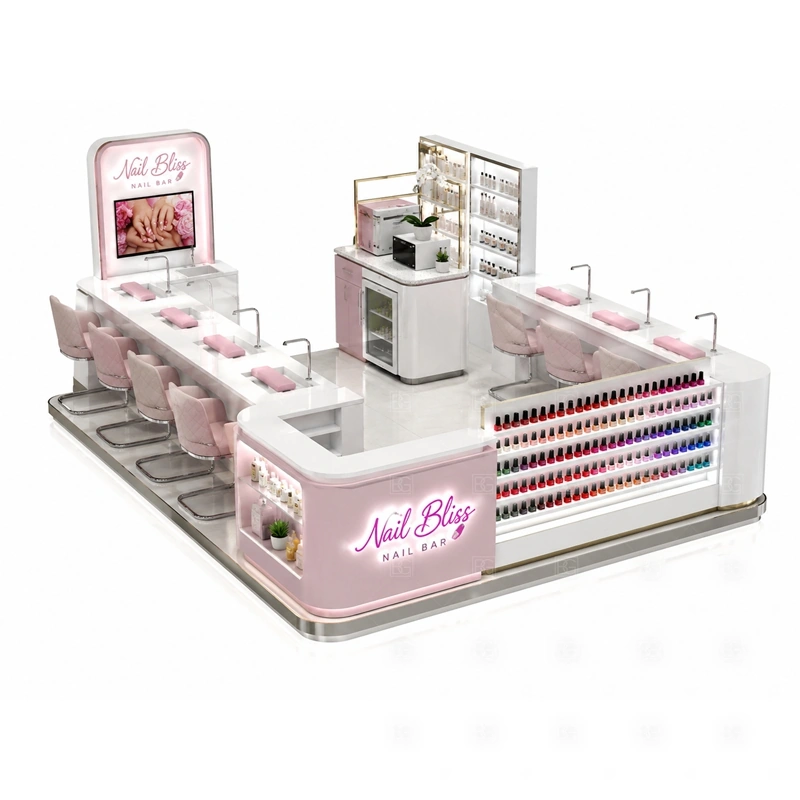 Compact Nail Salon Booth for Mall with a smaller booth layout for tighter shopping mall locations shown in the compact nail salon booth for mall product photos for mall nail salon service