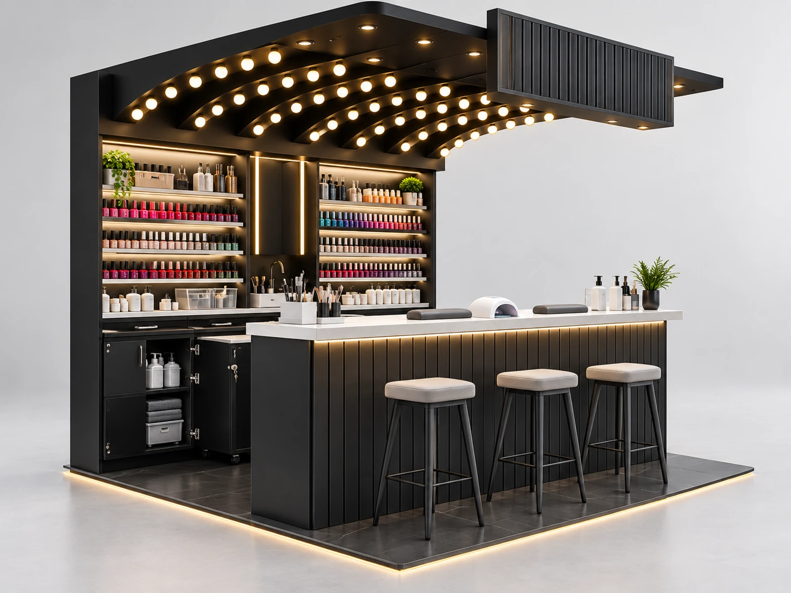 Corner Nail Kiosk with Space-Saving Storage main three-quarter product view