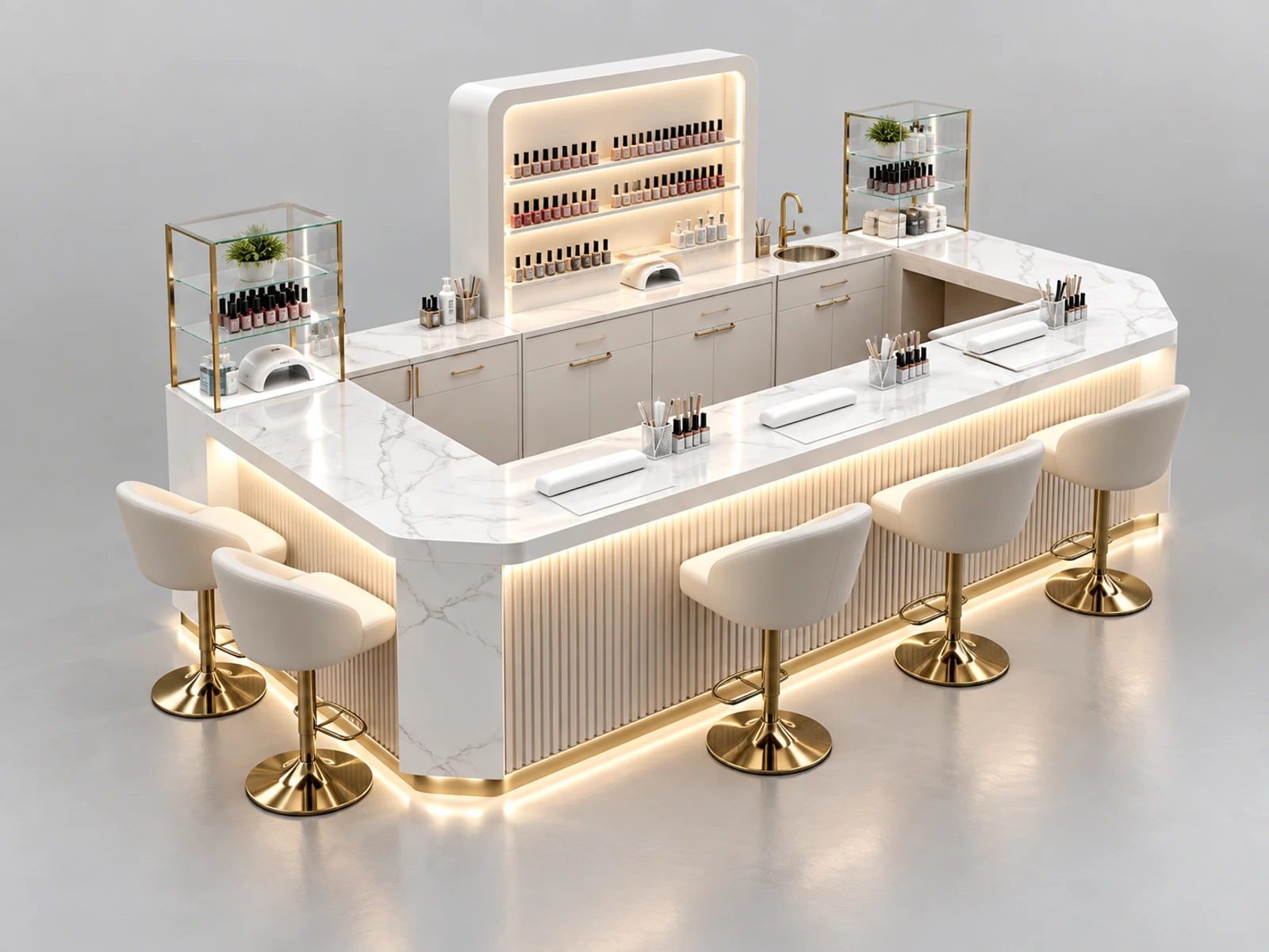 Curved Nail Bar Kiosk with Central Reception Desk main three-quarter product view