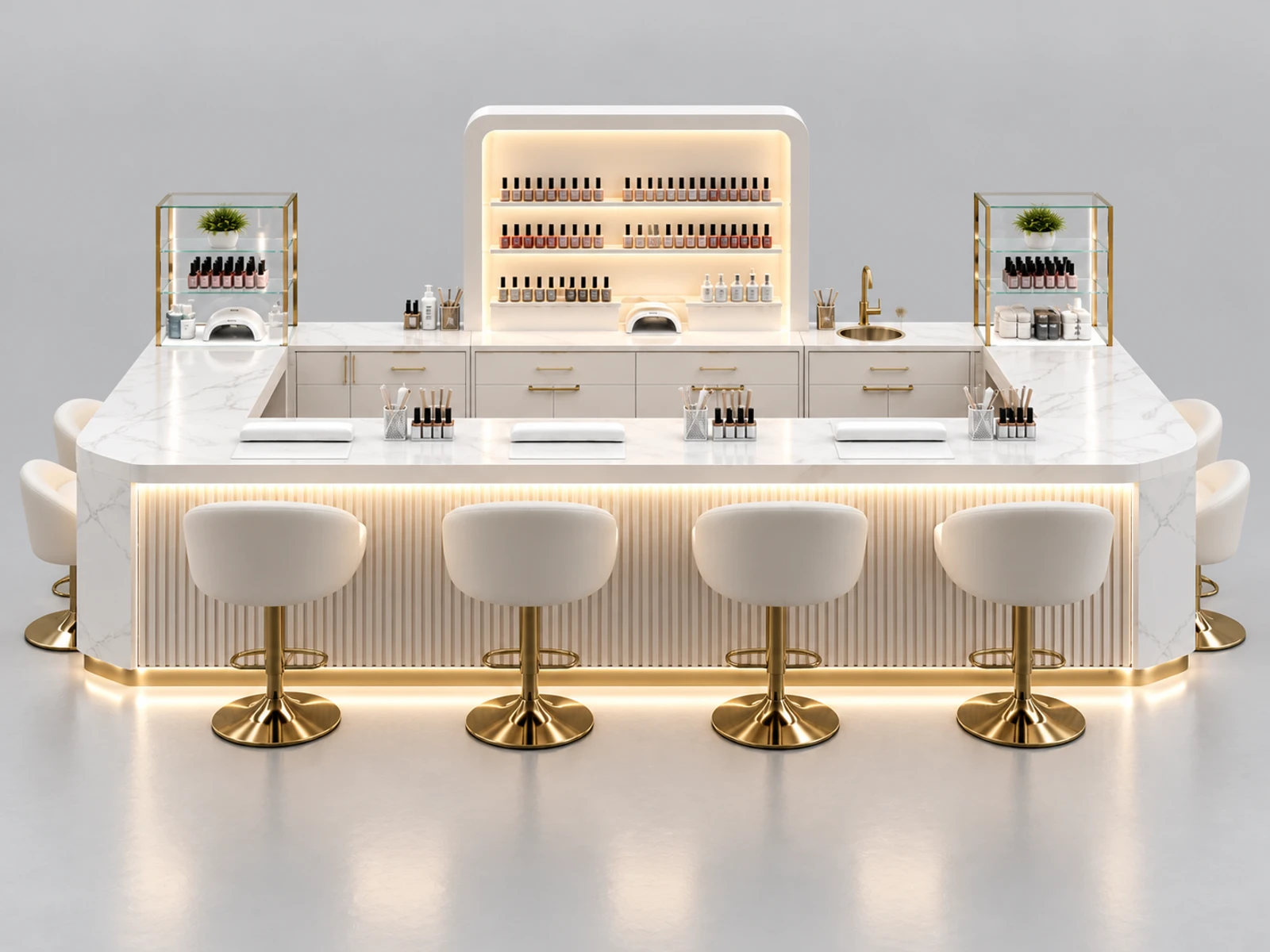 Curved Nail Bar Kiosk with Central Reception Desk customer-facing service and display detail