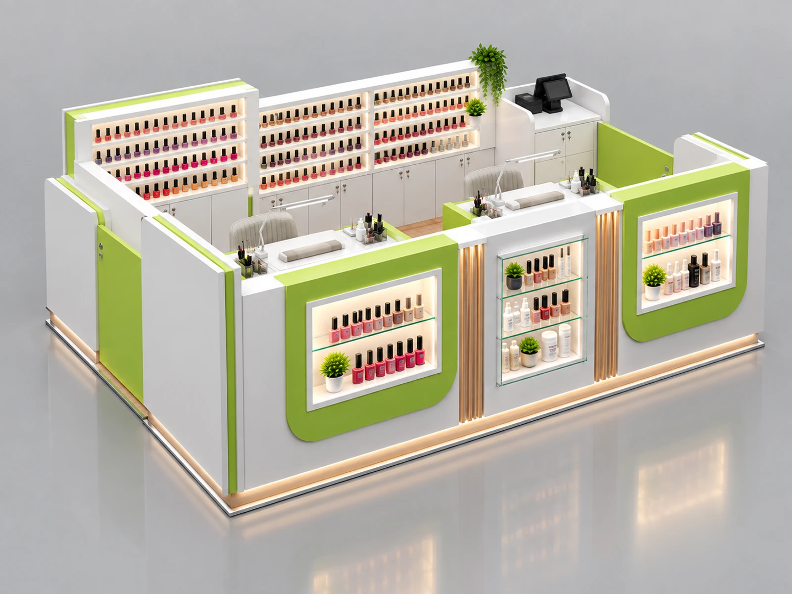 Express Nail Kiosk with Fast Service Counter opposite angle showing the complete layout