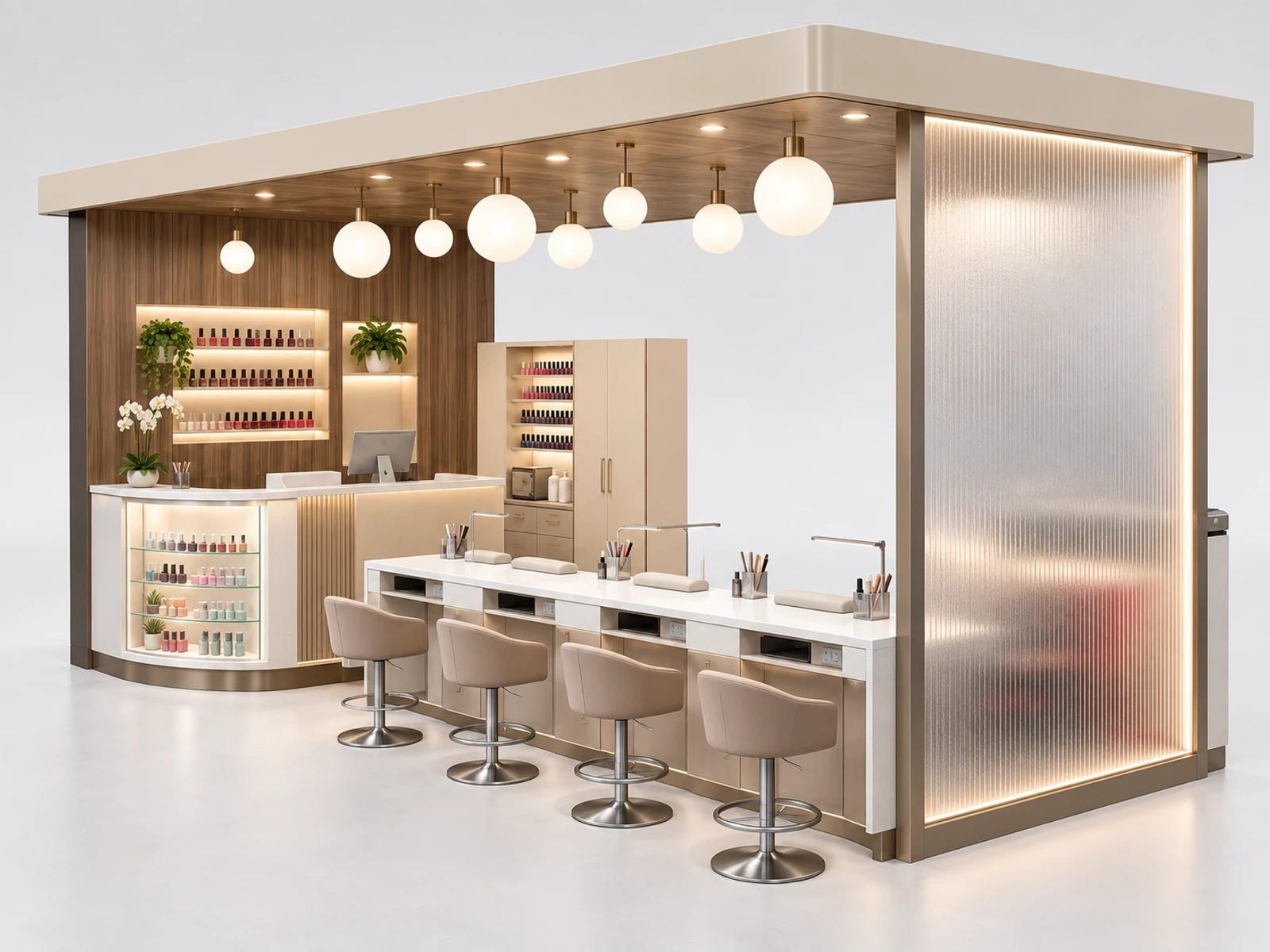 Franchise Nail Kiosk with Repeatable Brand Package main three-quarter product view