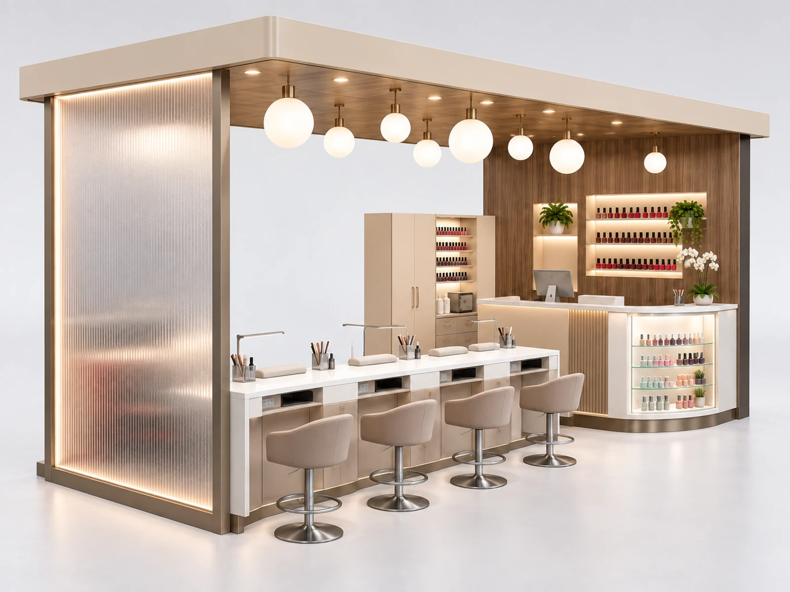 Franchise Nail Kiosk with Repeatable Brand Package opposite angle showing the complete layout