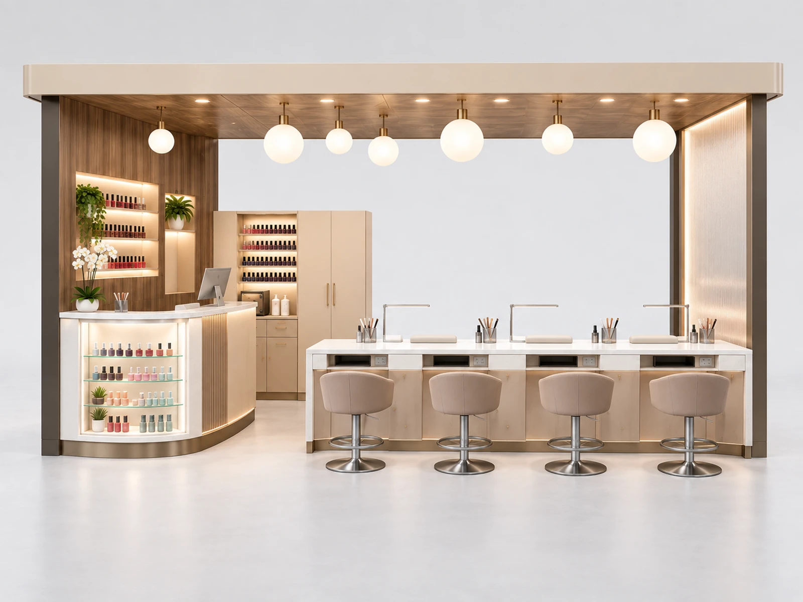 Franchise Nail Kiosk with Repeatable Brand Package customer-facing service and display detail