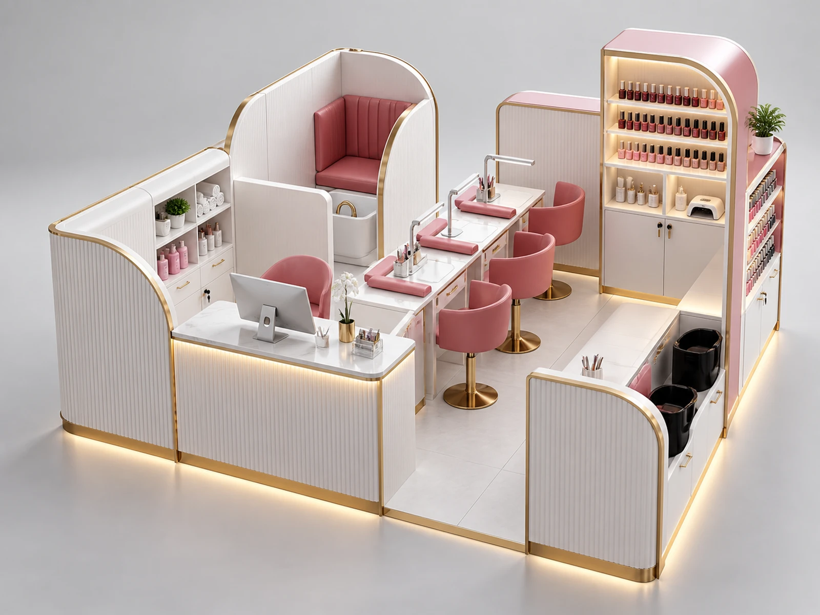 Island Manicure Kiosk with Multi-Side Service Layout main three-quarter product view