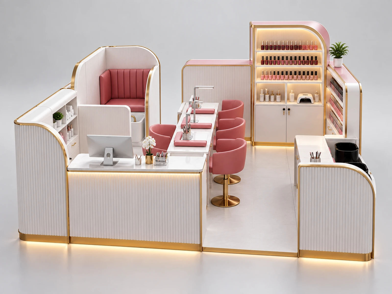 Island Manicure Kiosk with Multi-Side Service Layout customer-facing service and display detail