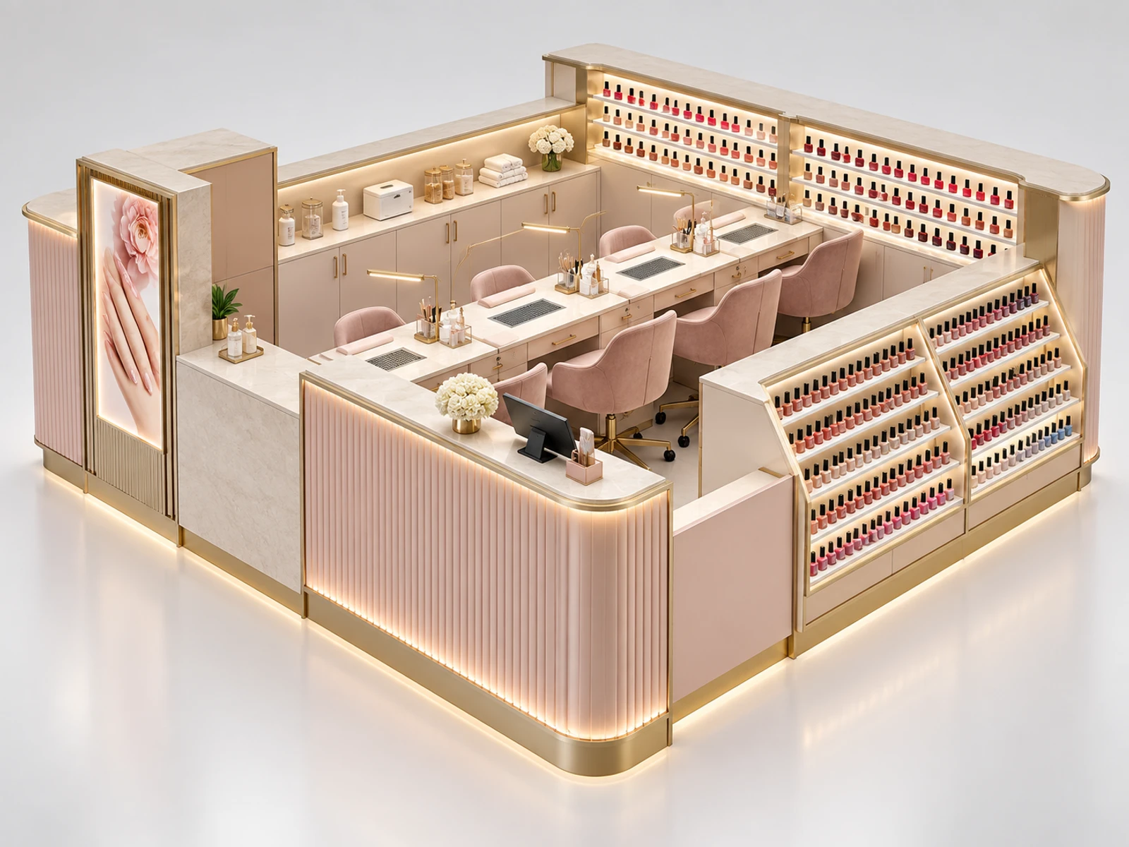 Luxury Nail Bar Kiosk with Four Manicure Stations main three-quarter product view