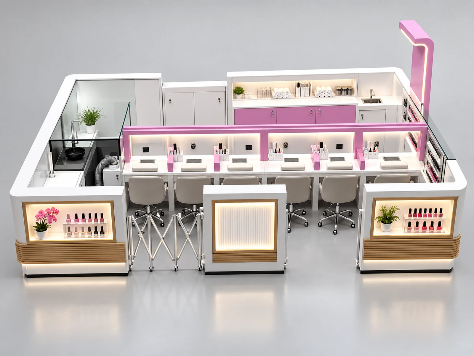 Modern White Manicure Kiosk with Integrated Dust Extraction main three-quarter product view