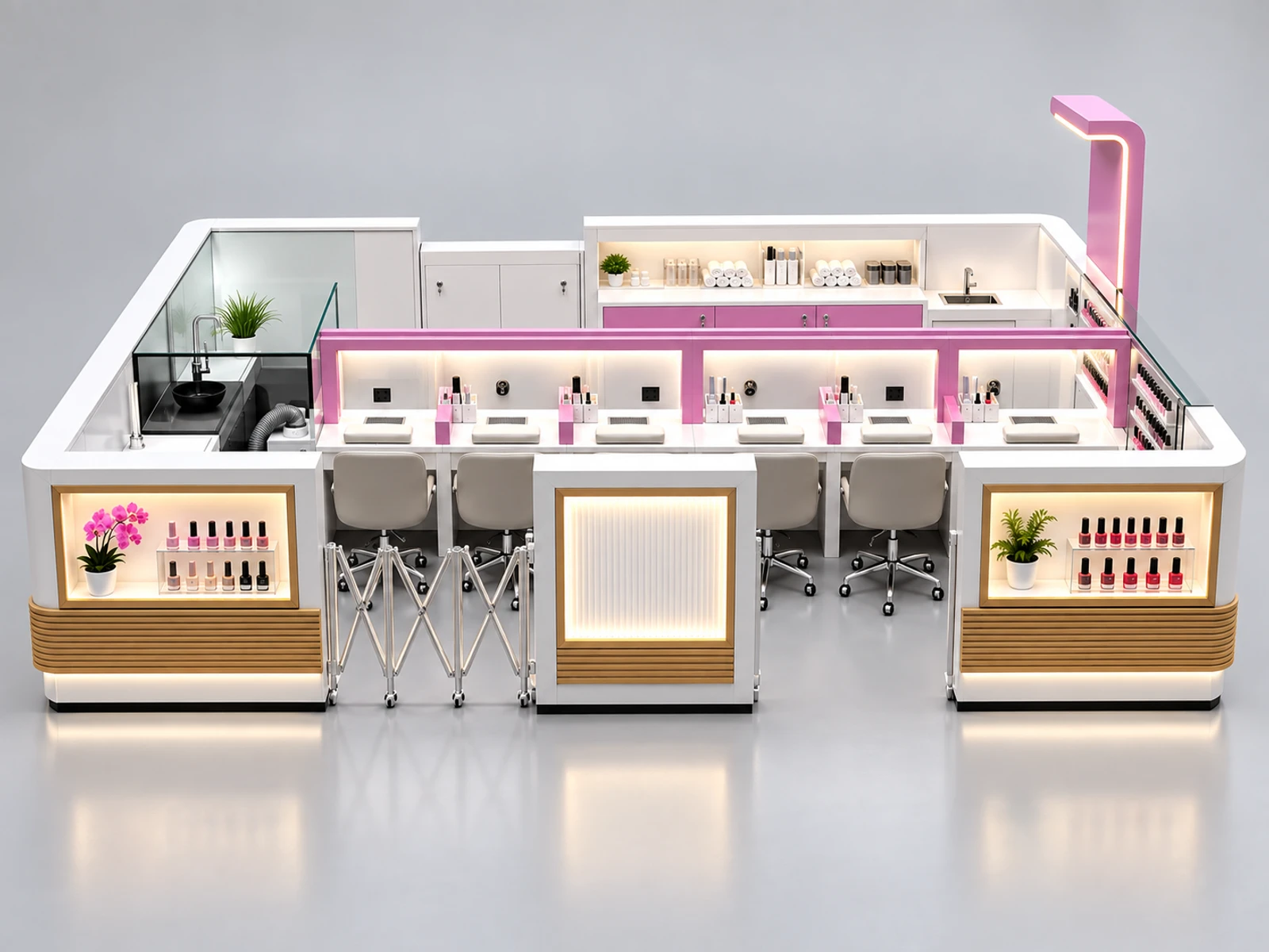 Modern White Manicure Kiosk with Integrated Dust Extraction customer-facing service and display detail