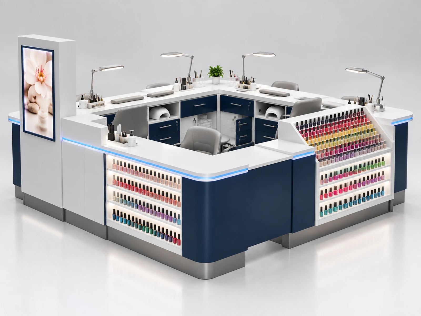 Modular Nail Bar Kiosk with Expandable Workstations main three-quarter product view
