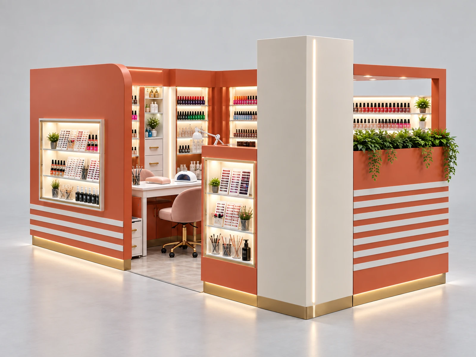 Nail Art Kiosk with Sample and Color Display opposite angle showing the complete layout